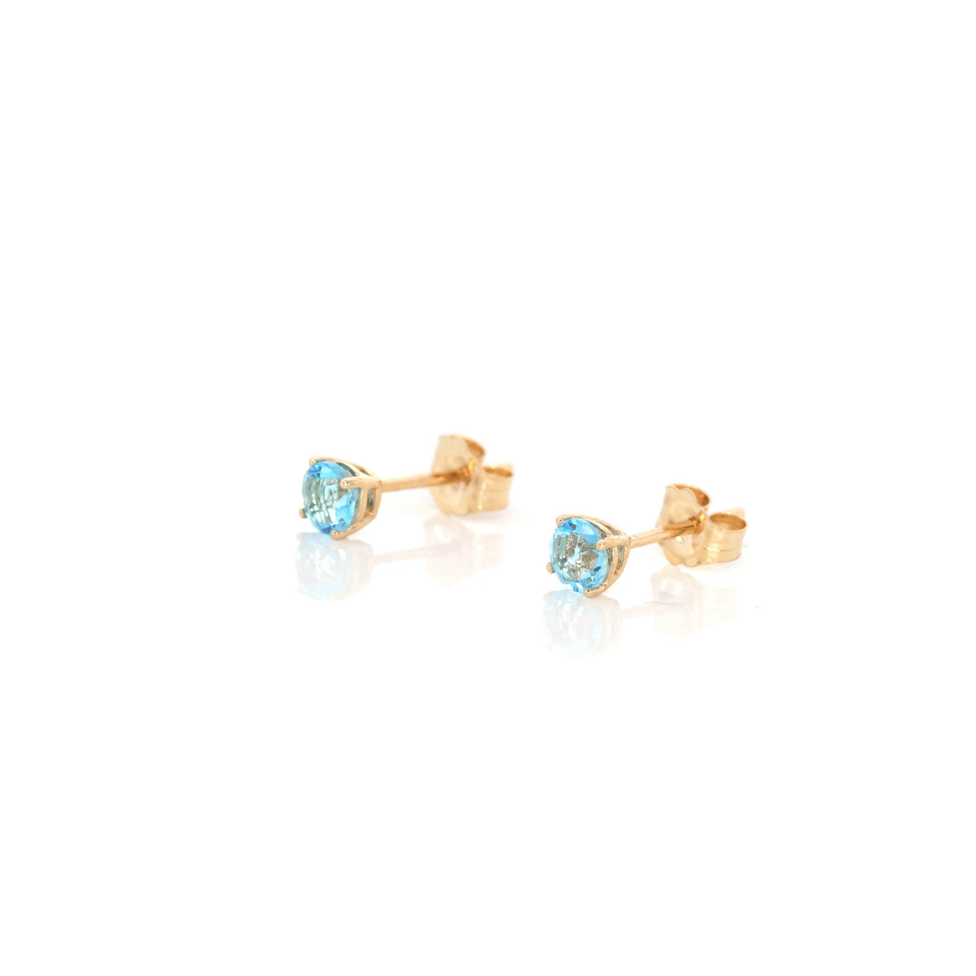 Baikalla Jewelry Gold Gemstone Earrings Baikalla 14k Classic Yellow Gold 4mm Natural Swiss Blue Topaz Earrings