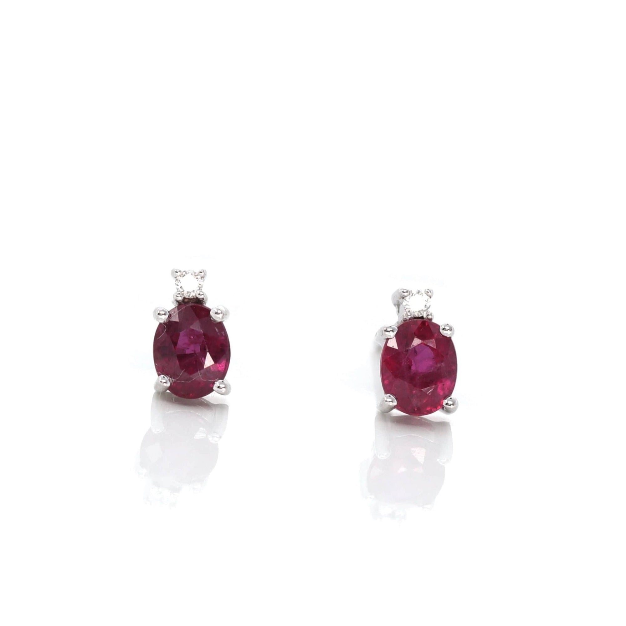 Baikalla Jewelry Gold Gemstone Earrings Baikalla 14k Classic White Gold Natural 4*5mm 7/10ct Ruby Earrings w/Diamond