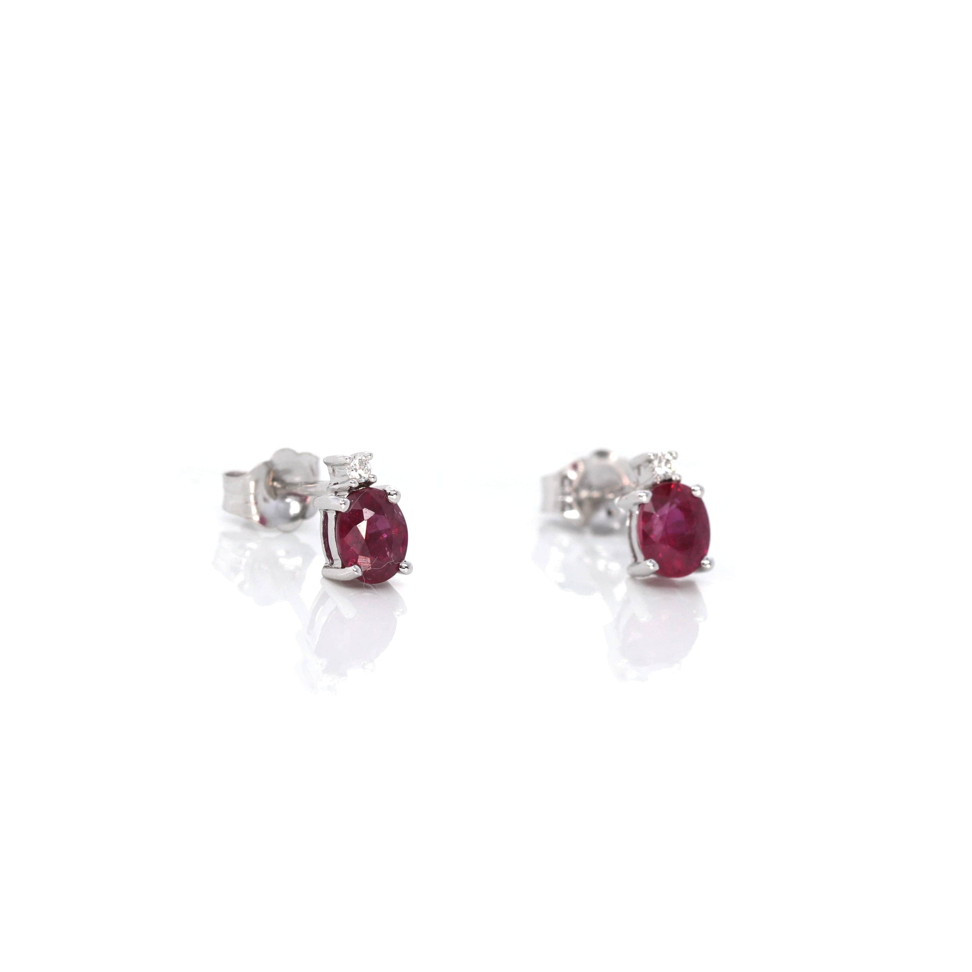 Baikalla Jewelry Gold Gemstone Earrings Baikalla 14k Classic White Gold Natural 4*5mm 7/10ct Ruby Earrings w/Diamond