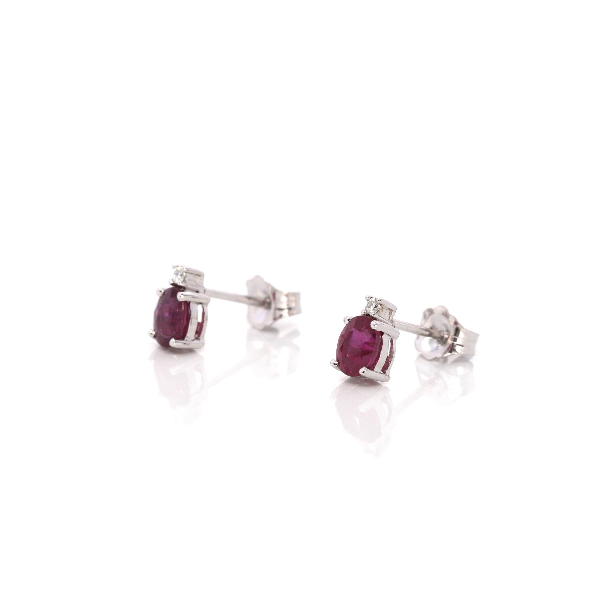 Baikalla Jewelry Gold Gemstone Earrings Baikalla 14k Classic White Gold Natural 4*5mm 7/10ct Ruby Earrings w/Diamond