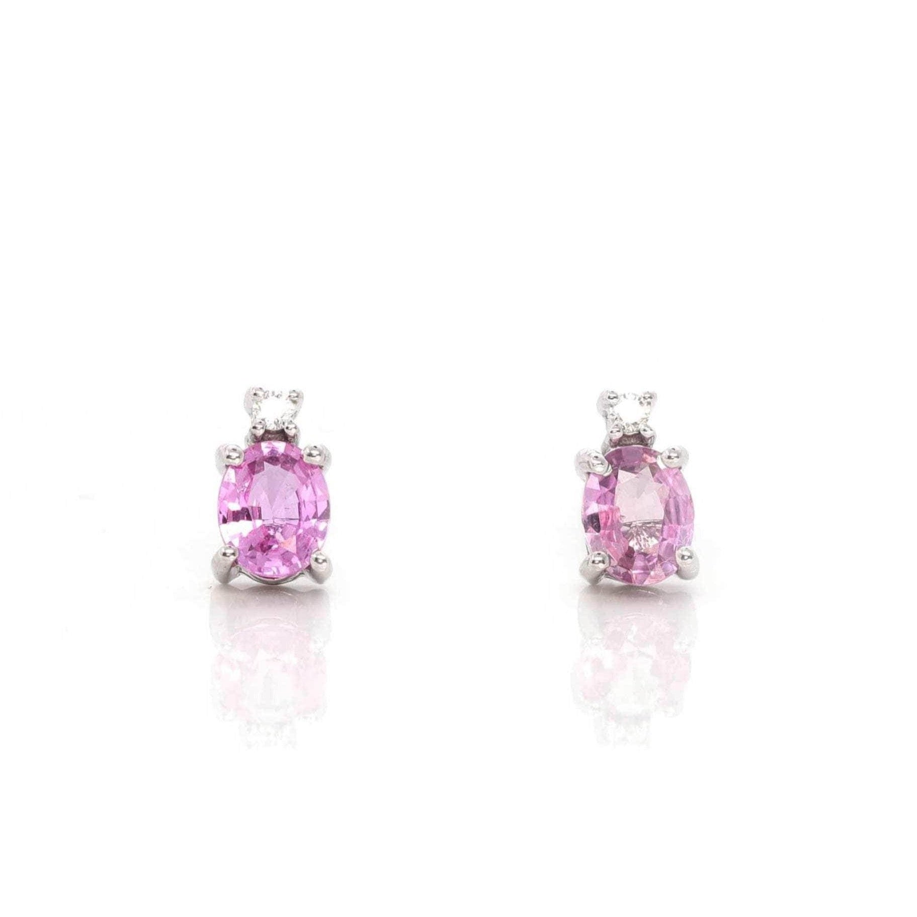 Baikalla Jewelry Gold Gemstone Earrings Baikalla™ 14k Classic White Gold Natural 3/4ct Pink Sapphire Earrings w/Diamond Halo