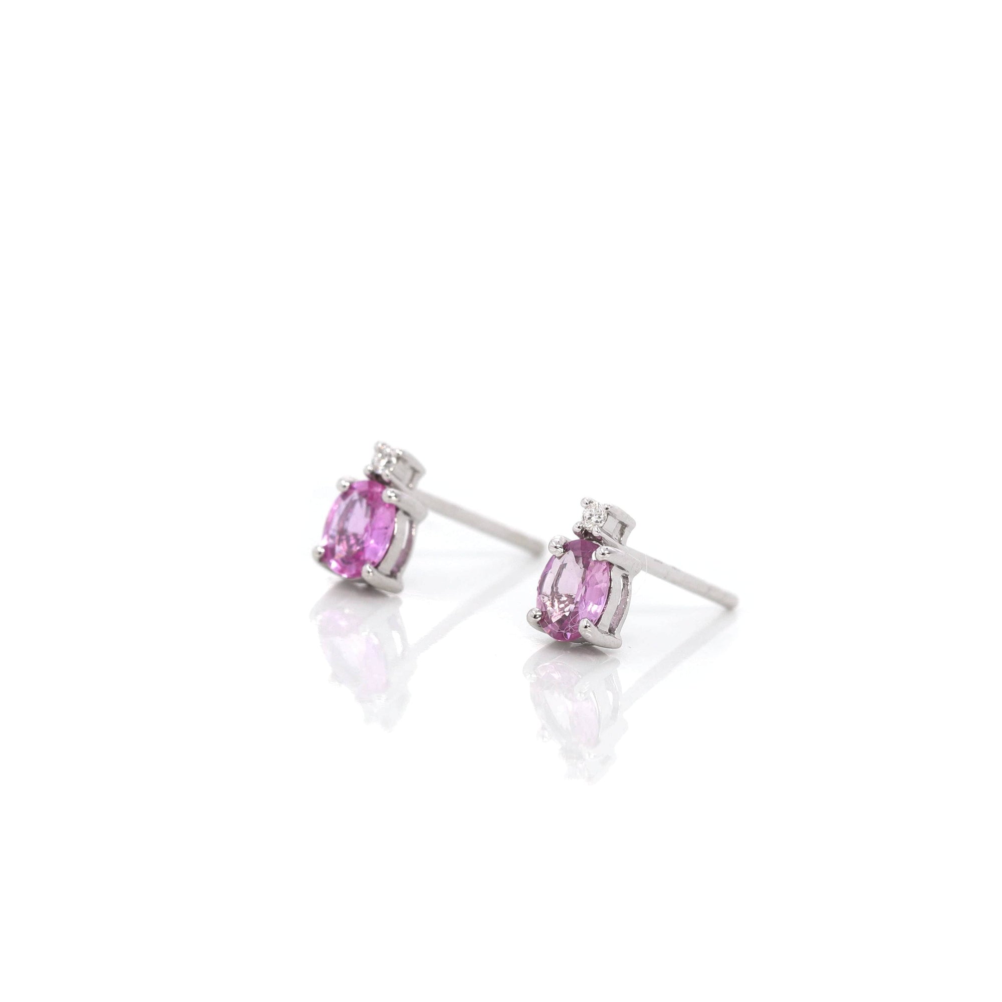 Baikalla Jewelry Gold Gemstone Earrings Baikalla™ 14k Classic White Gold Natural 3/4ct Pink Sapphire Earrings w/Diamond Halo