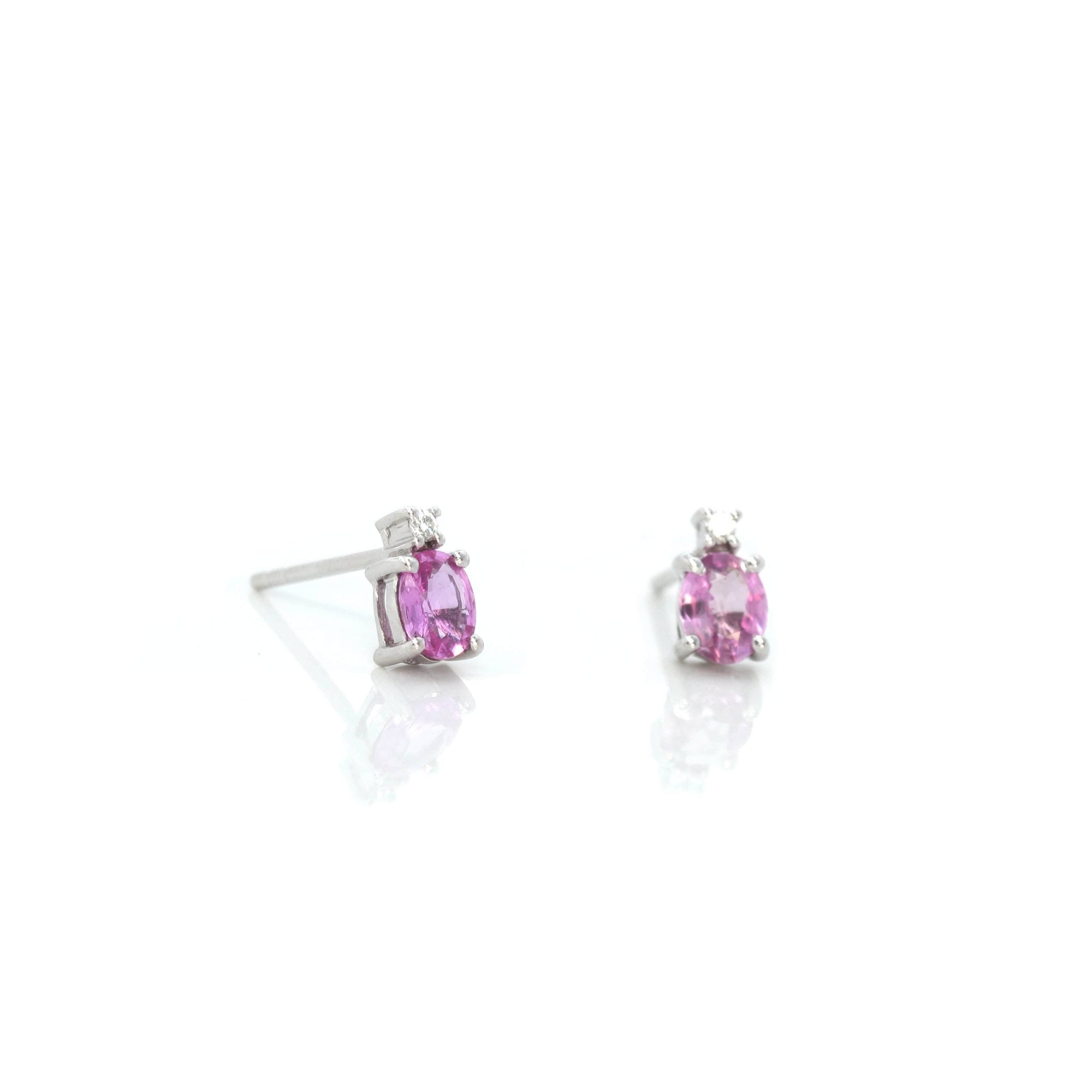 Baikalla Jewelry Gold Gemstone Earrings Baikalla™ 14k Classic White Gold Natural 3/4ct Pink Sapphire Earrings w/Diamond Halo