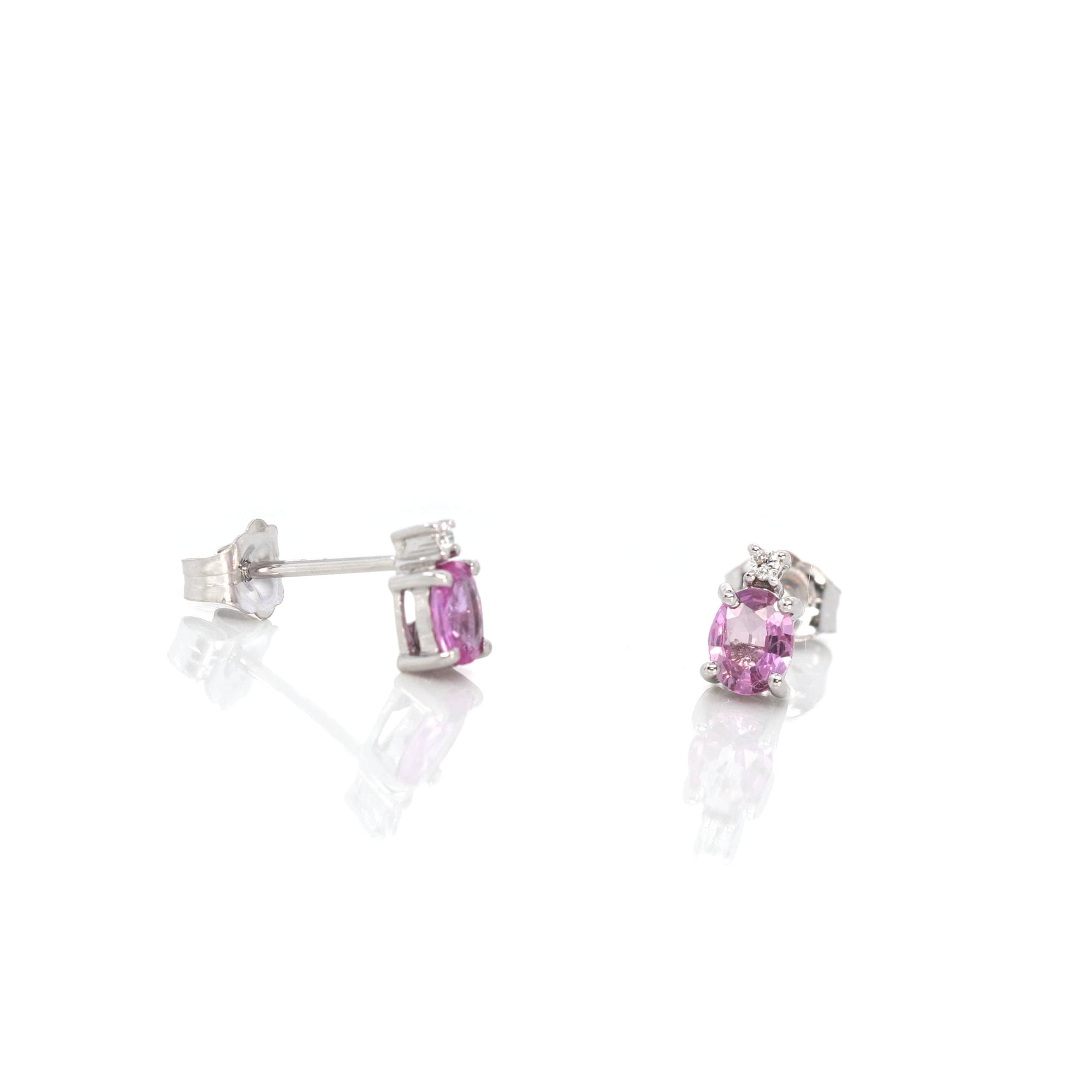 Baikalla Jewelry Gold Gemstone Earrings Baikalla™ 14k Classic White Gold Natural 3/4ct Pink Sapphire Earrings w/Diamond Halo