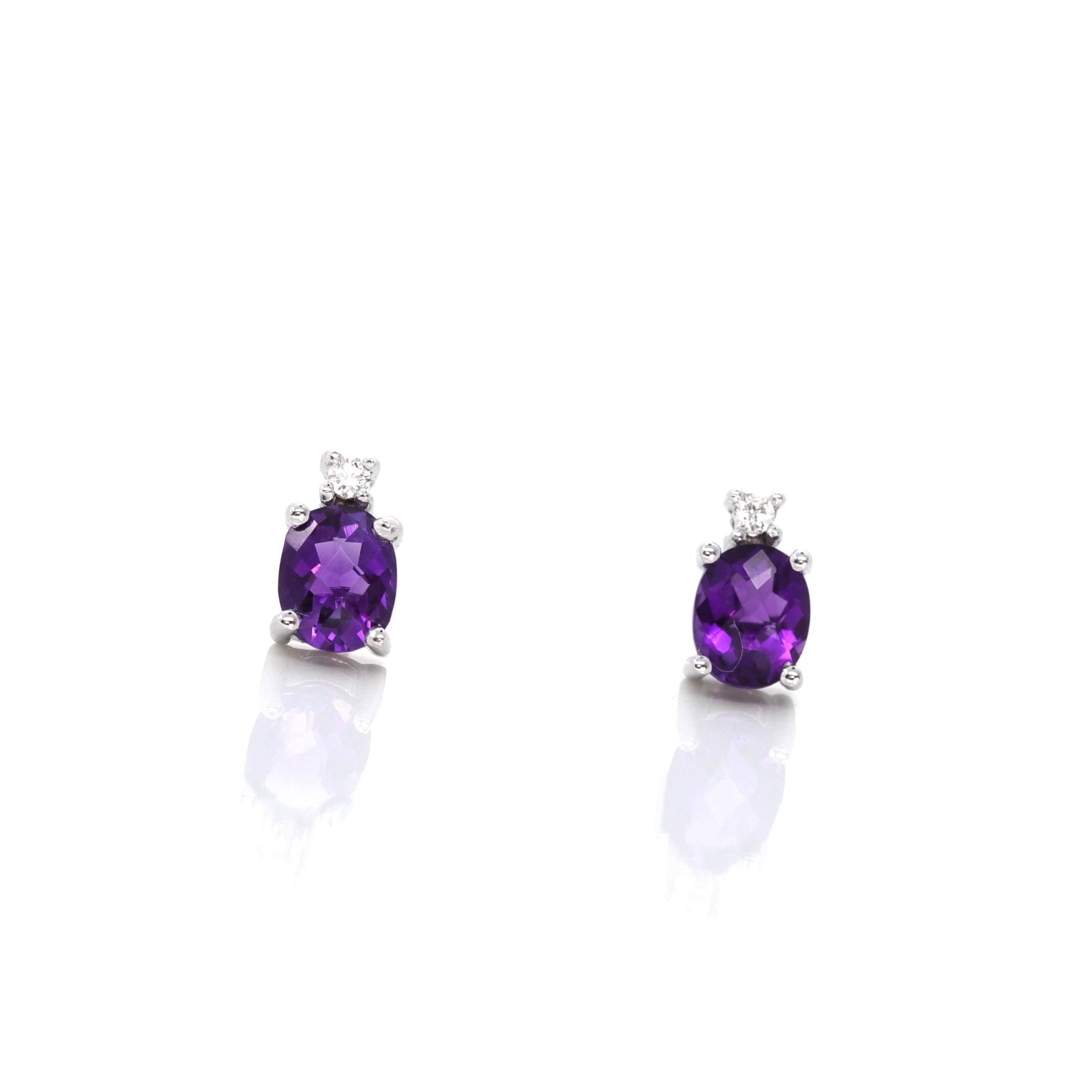 Baikalla Jewelry Gold Gemstone Earrings Baikalla 14k Classic White Gold Natural Oval Royal Amethyst Earrings w/Diamond