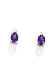 Baikalla Jewelry Gold Gemstone Earrings Baikalla 14k Classic White Gold Natural Oval Royal Amethyst Earrings w/Diamond