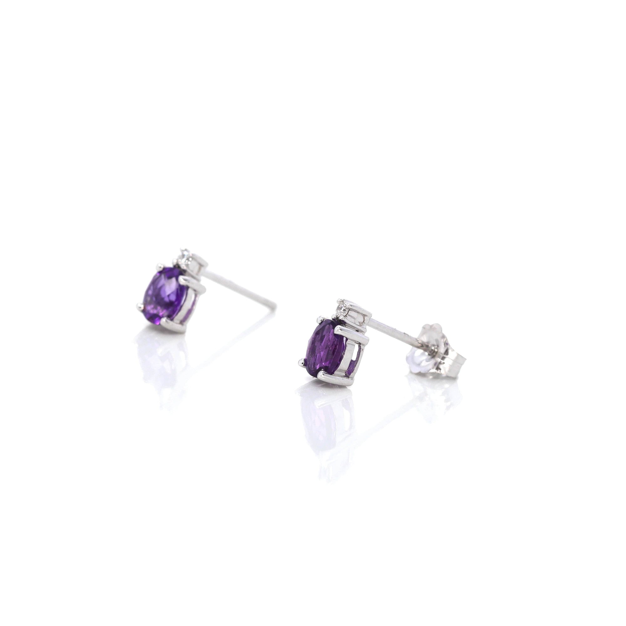 Baikalla Jewelry Gold Gemstone Earrings Baikalla 14k Classic White Gold Natural Oval Royal Amethyst Earrings w/Diamond