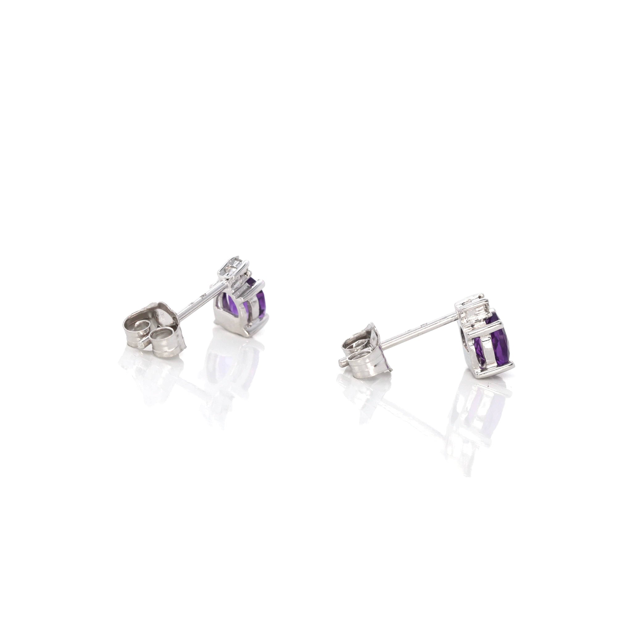 Baikalla Jewelry Gold Gemstone Earrings Baikalla 14k Classic White Gold Natural Oval Royal Amethyst Earrings w/Diamond