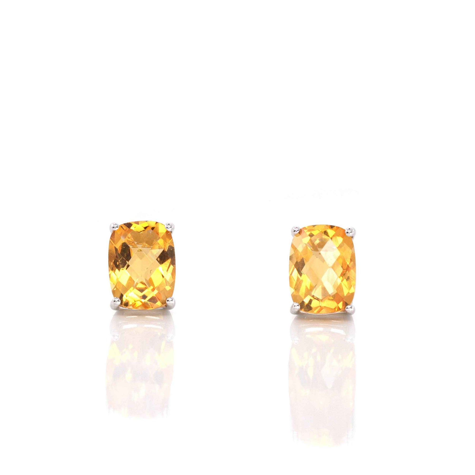 Baikalla Jewelry Gold Gemstone Earrings Baikalla 14k Classic White Gold Natural 6*8mm Emerald Cushion Cut Citrine Earrings