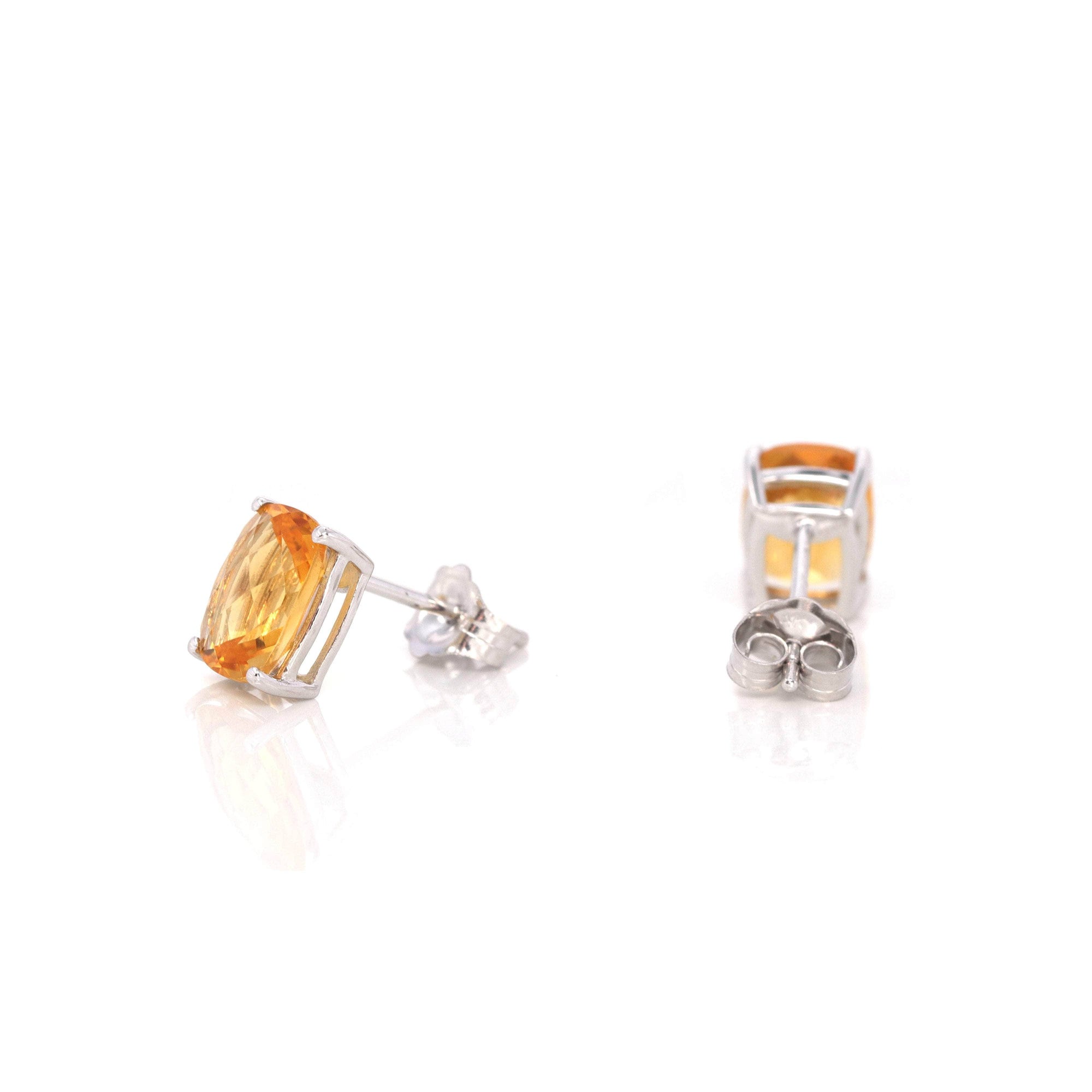 Baikalla Jewelry Gold Gemstone Earrings Baikalla 14k Classic White Gold Natural 6*8mm Emerald Cushion Cut Citrine Earrings