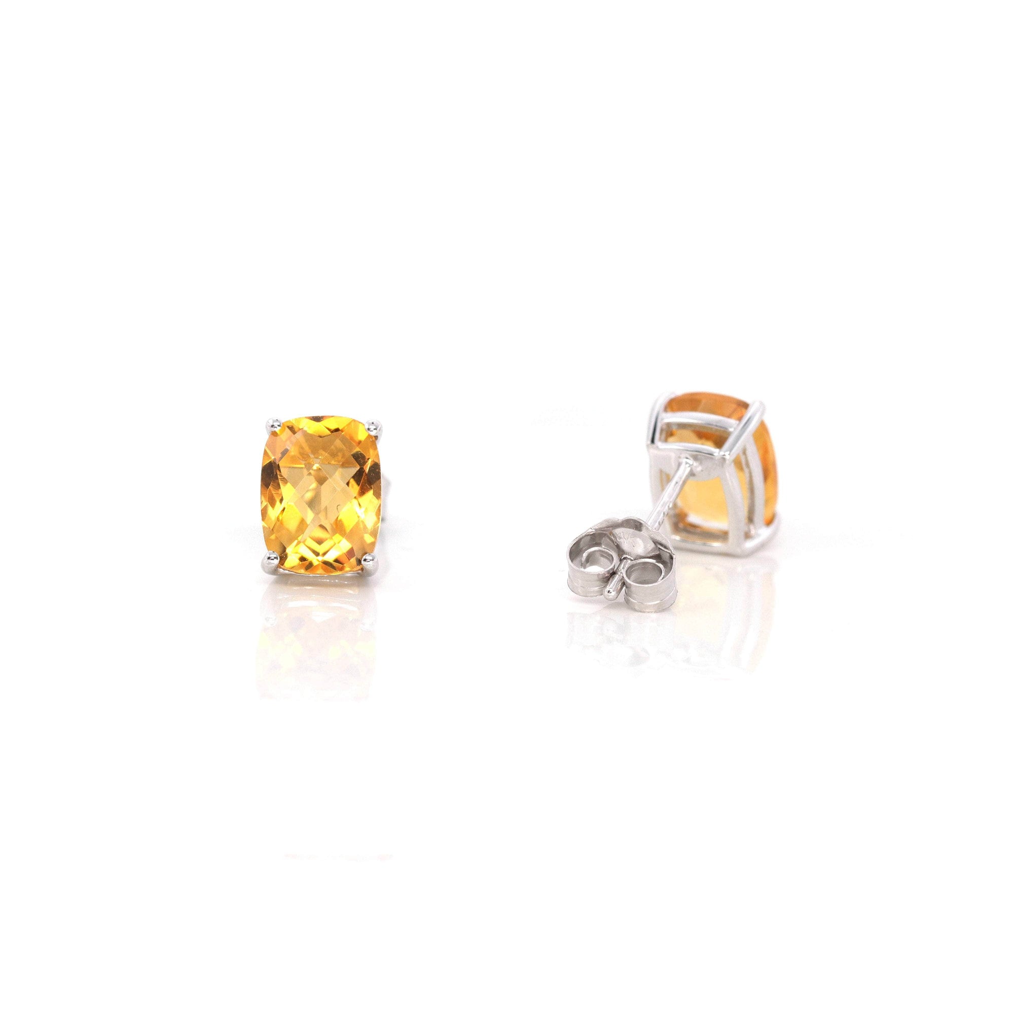 Baikalla Jewelry Gold Gemstone Earrings Baikalla 14k Classic White Gold Natural 6*8mm Emerald Cushion Cut Citrine Earrings