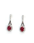 Baikalla Jewelry Gold Gemstone Earrings Baikalla 14k Classic White Gold Natural Ruby Teardrop Earrings w/Diamond Halo