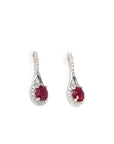 Baikalla Jewelry Gold Gemstone Earrings Baikalla 14k Classic White Gold Natural Ruby Teardrop Earrings w/Diamond Halo