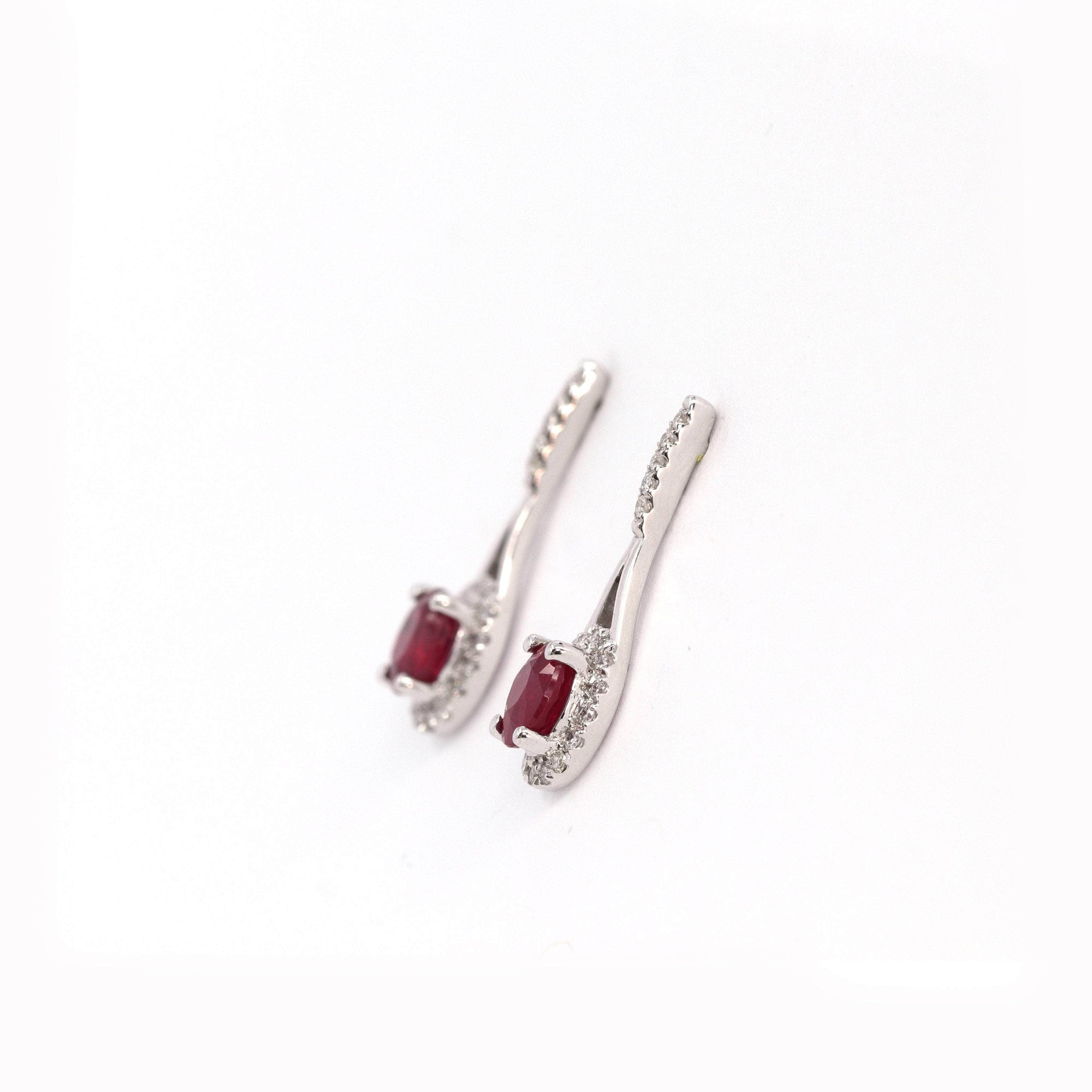 Baikalla Jewelry Gold Gemstone Earrings Baikalla 14k Classic White Gold Natural Ruby Teardrop Earrings w/Diamond Halo