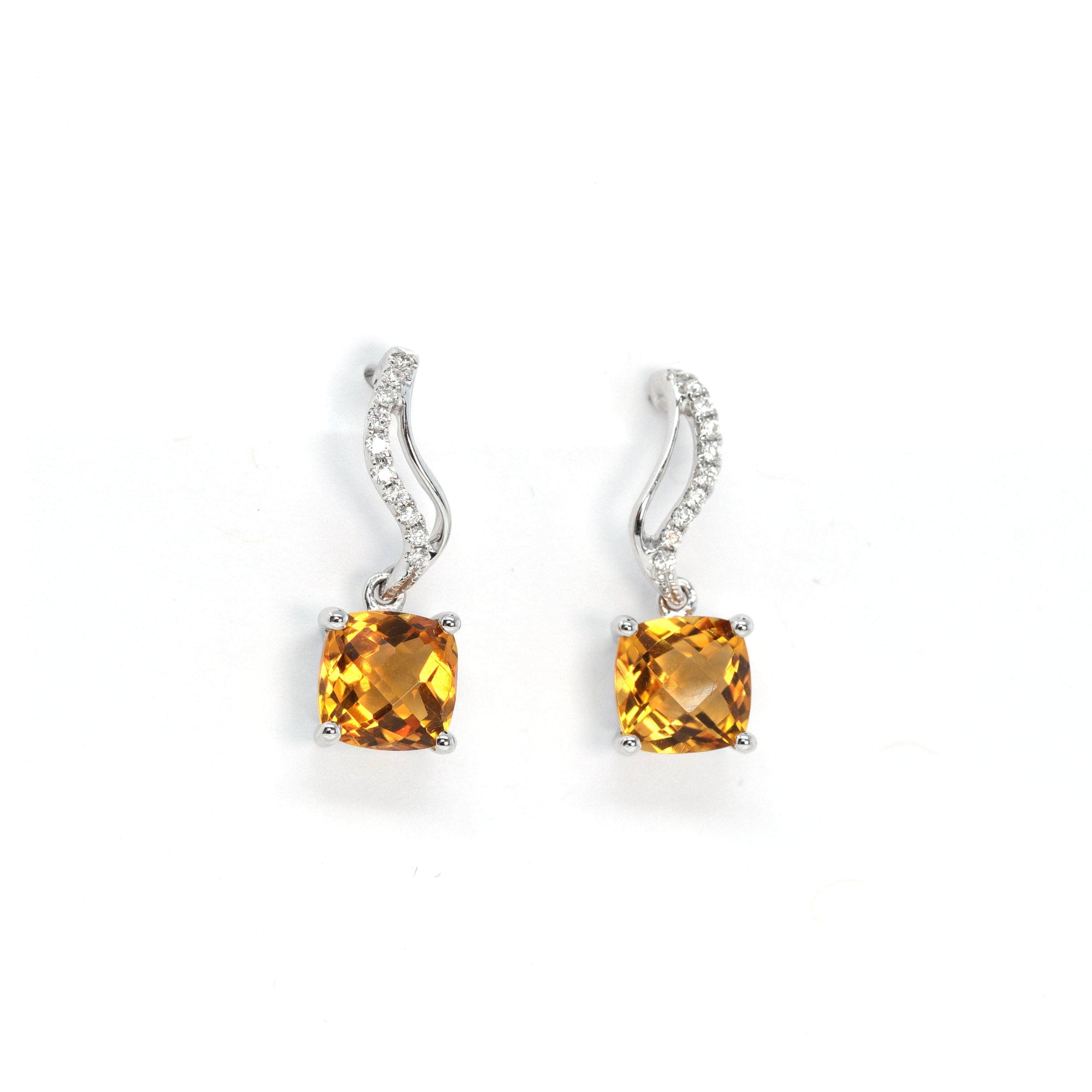 Baikalla Jewelry Gold Gemstone Earrings Baikalla 14k Classic White Gold Natural Citrine 6*6mm Teardrop Earrings w/Diamond