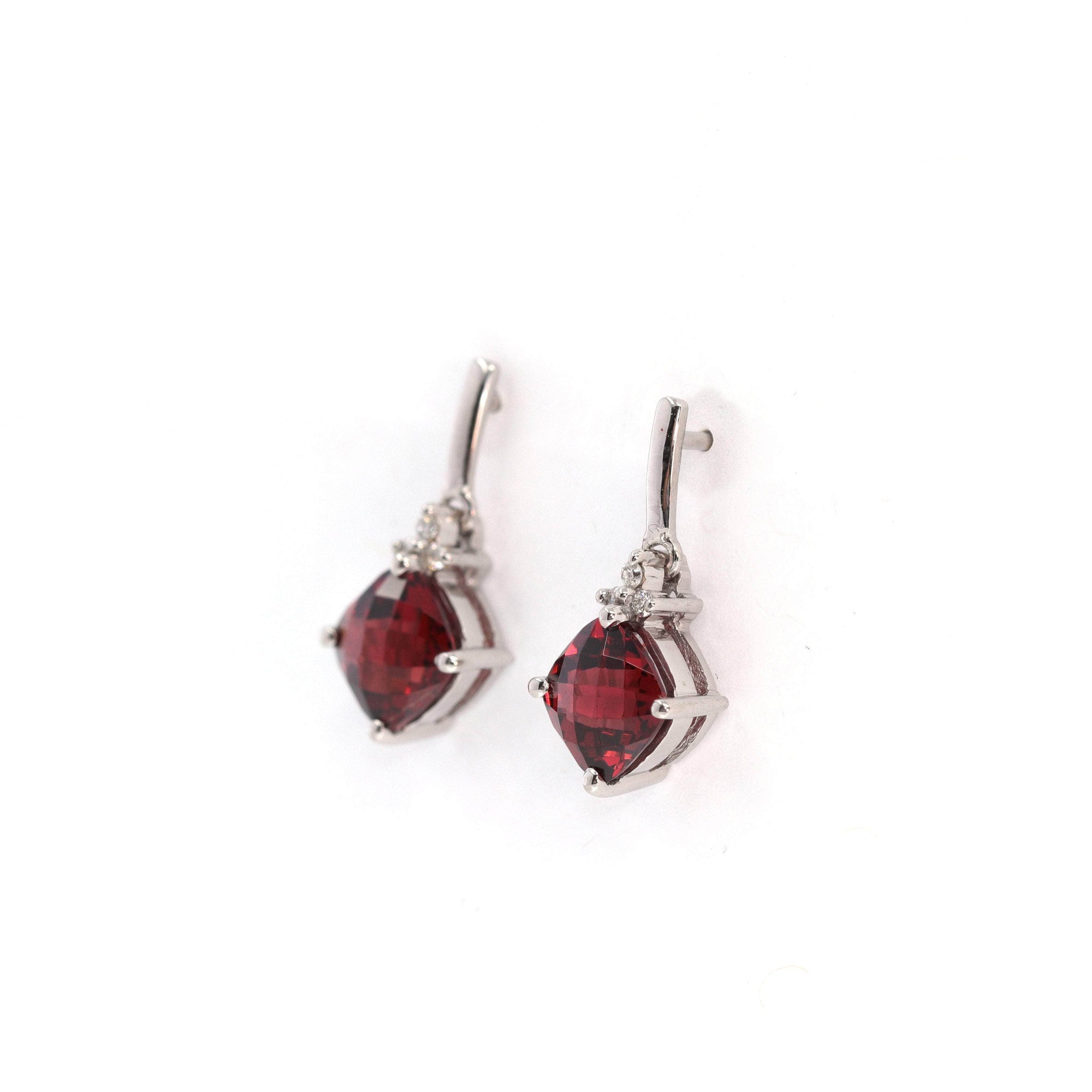 Baikalla Jewelry Gold Gemstone Earrings Baikalla 14k Classic White Gold Natural Garnet Cushion Cut Dangle 2 1/2 cttw Earrings w/Diamond Halo