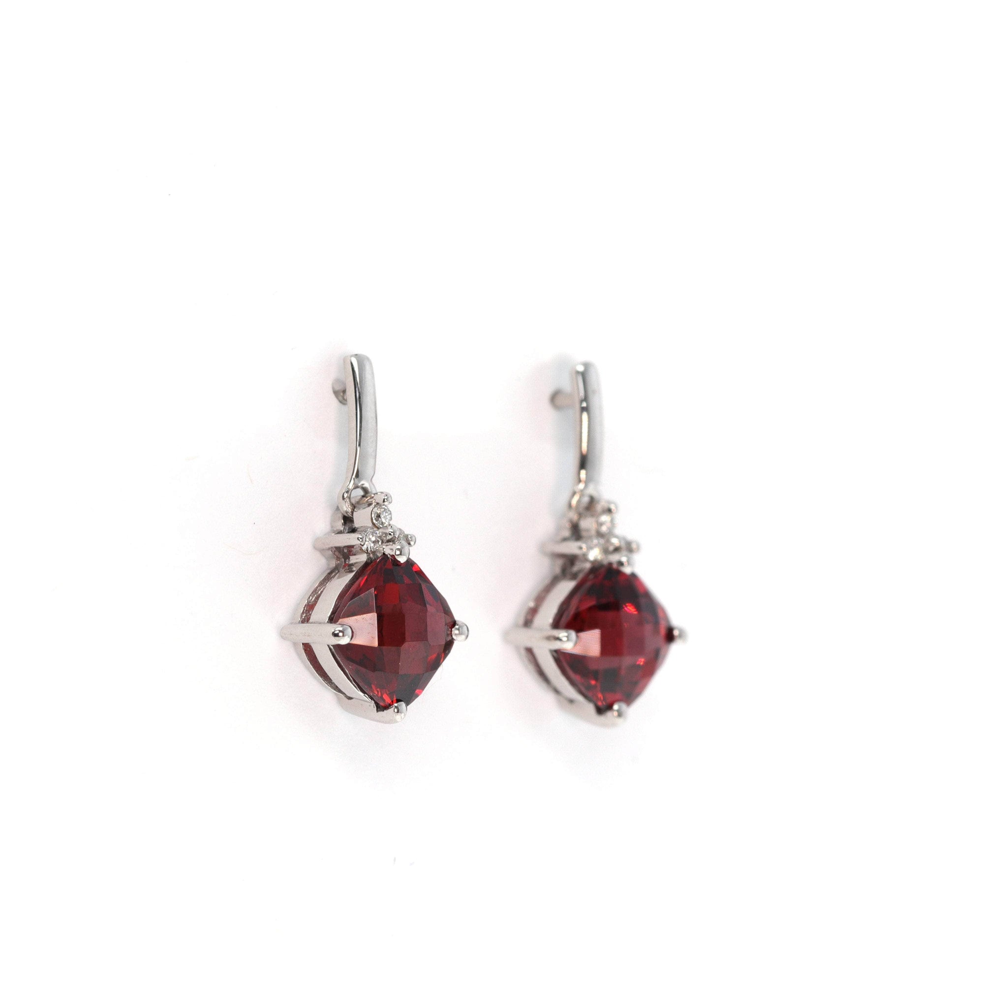 Baikalla Jewelry Gold Gemstone Earrings Baikalla 14k Classic White Gold Natural Garnet Cushion Cut Dangle 2 1/2 cttw Earrings w/Diamond Halo