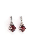 Baikalla Jewelry Gold Gemstone Earrings Baikalla 14k Classic White Gold Natural Garnet Cushion Cut Dangle 2 1/2 cttw Earrings w/Diamond Halo