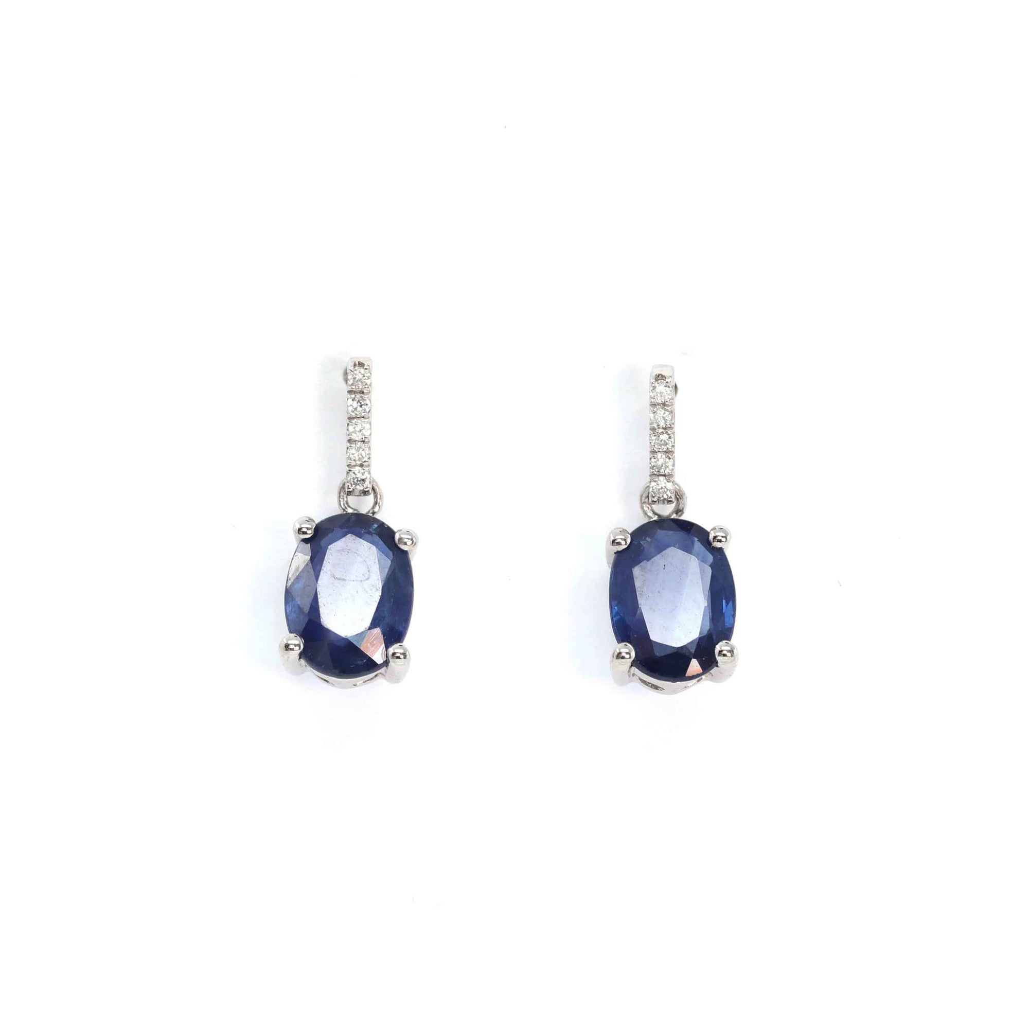 Baikalla Jewelry Gold Gemstone Earrings Baikalla™ 14k Classic White Gold Natural AA sapphire Oval Dangle Earrings w/Diamond Halo