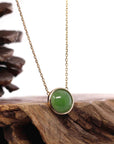 Baikalla Jewelry Gold Jade Pendant 14K Gold Genuine Very High-quality Green Apple Green Jade Circle Pendant Necklace