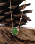 Baikalla Jewelry Gold Jade Pendant 14K Gold Genuine Very High-quality Green Apple Green Jade Circle Pendant Necklace