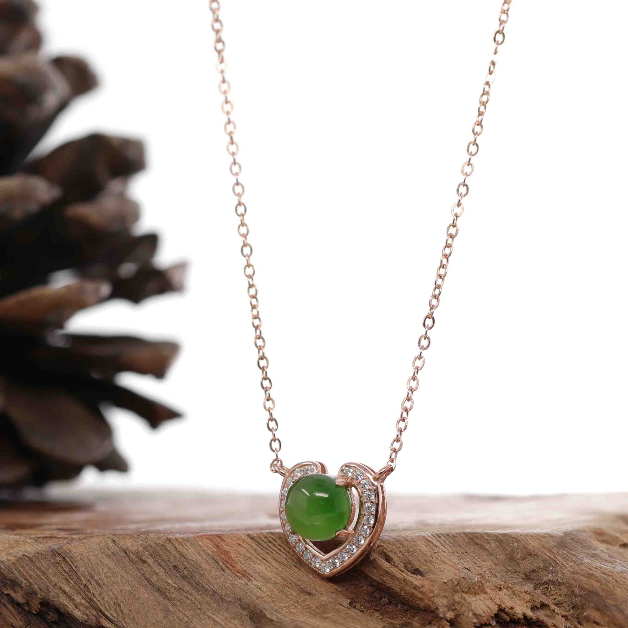 Baikalla Jewelry Silver Jade Pendant Necklace Baikalla™ Sterling Silver Real Green Nephrite Jade Love Pendant Necklace With CZ