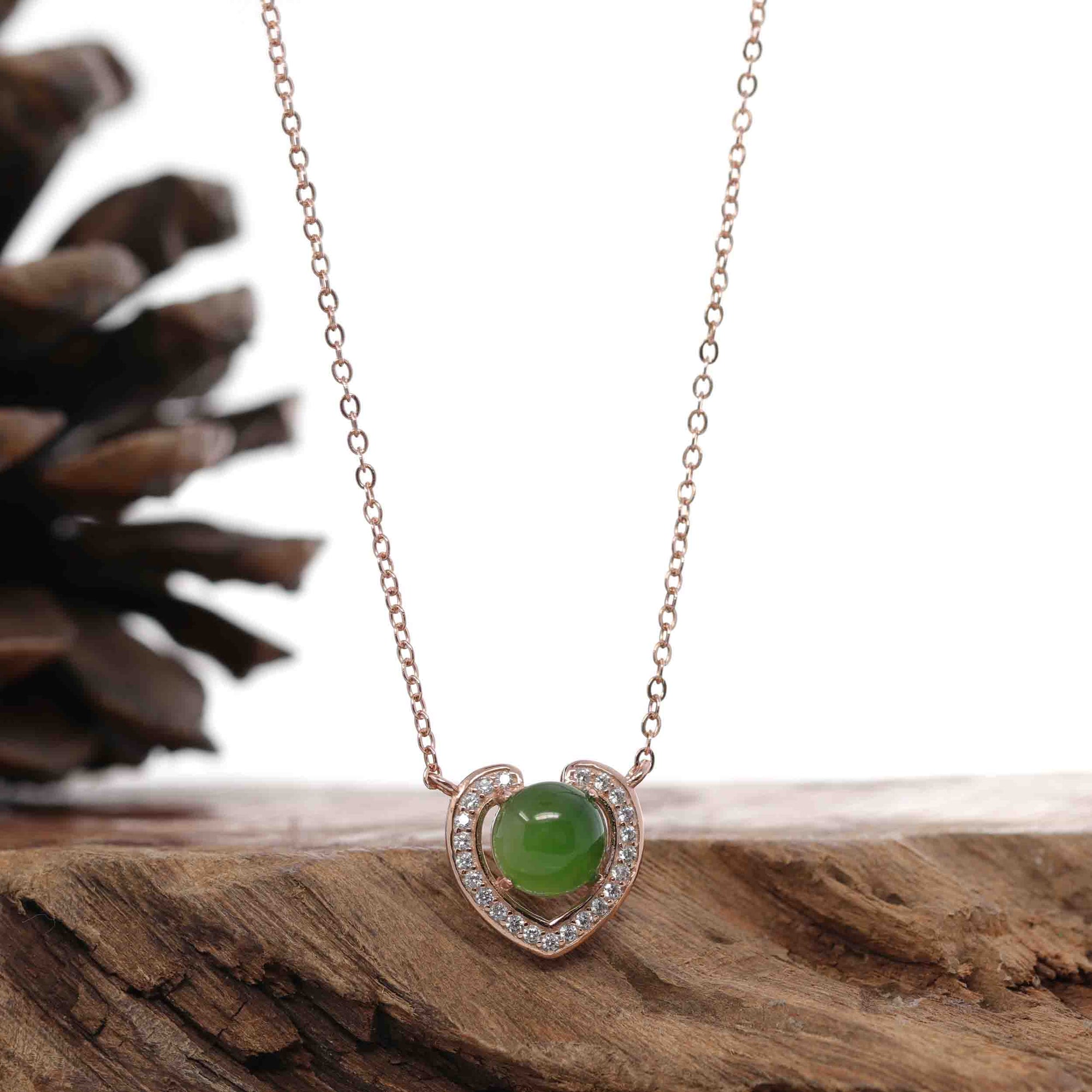 Baikalla Jewelry Silver Jade Pendant Necklace Baikalla™ Sterling Silver Real Green Nephrite Jade Love Pendant Necklace With CZ