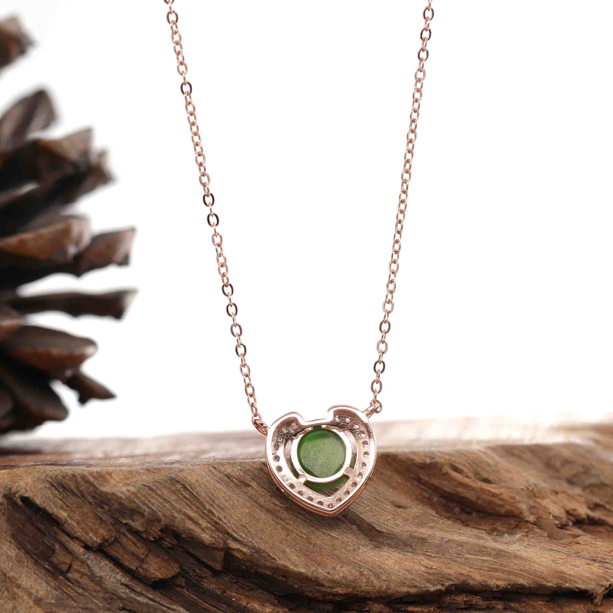 Baikalla Jewelry Silver Jade Pendant Necklace Baikalla™ Sterling Silver Real Green Nephrite Jade Love Pendant Necklace With CZ