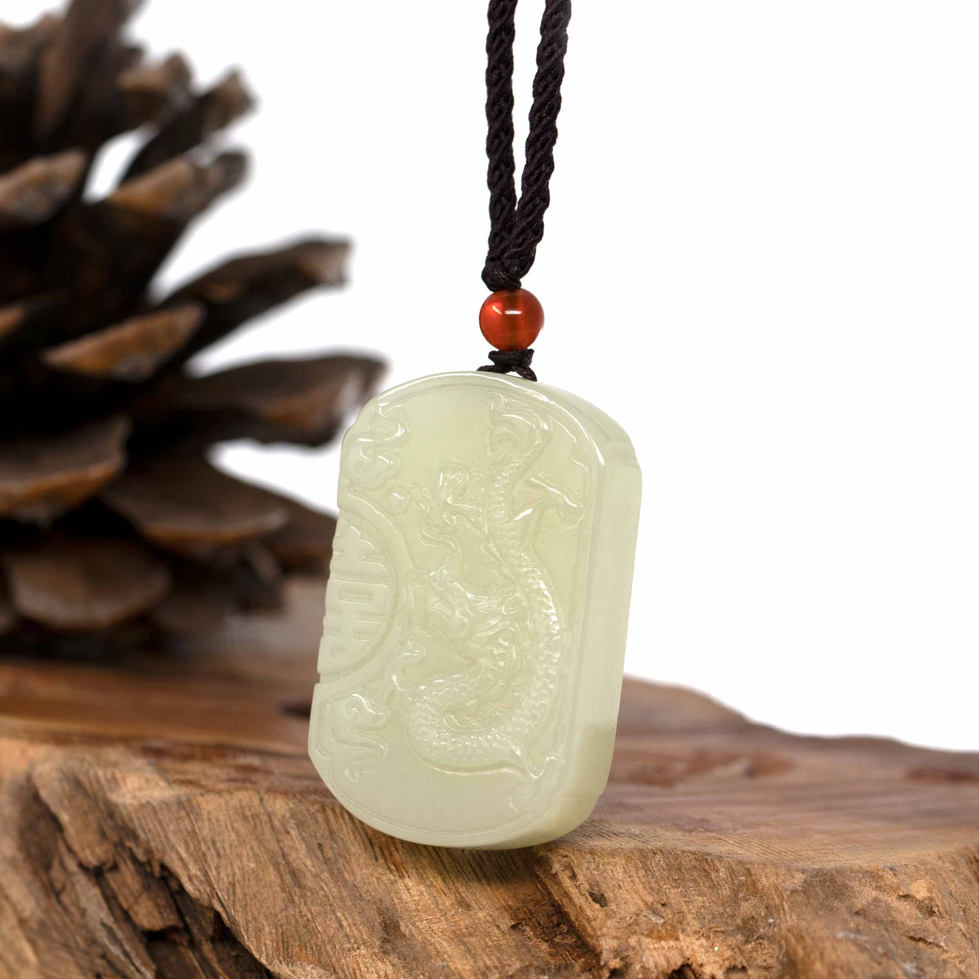 Baikalla Jewelry Jade Pendant Necklace Dragon Baikalla™ &quot;Dragon &amp; Phoenix&quot; Genuine HeTian White Nephrite Jade Pendant Necklace