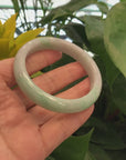 "Princess Half Round" Burmese White & Green Jadeite Jade Bangle Bracelet (58.74 mm) 