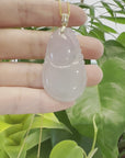 14K Yellow Gold Jadeite Jade Good Luck Hulu Bottle Gourd Necklace With Diamonds