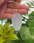 Genuine Ice Jadeite Jade Jin Zhi Yu Ye (Leaf) Necklace With White Gold VSI Diamond Bail