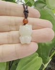 Baikalla "Lucky Kitten" White Nephrite Jade Pendant Necklace