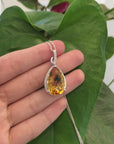 14k White Gold AAA Citrine Tear Drop Necklace with Diamonds