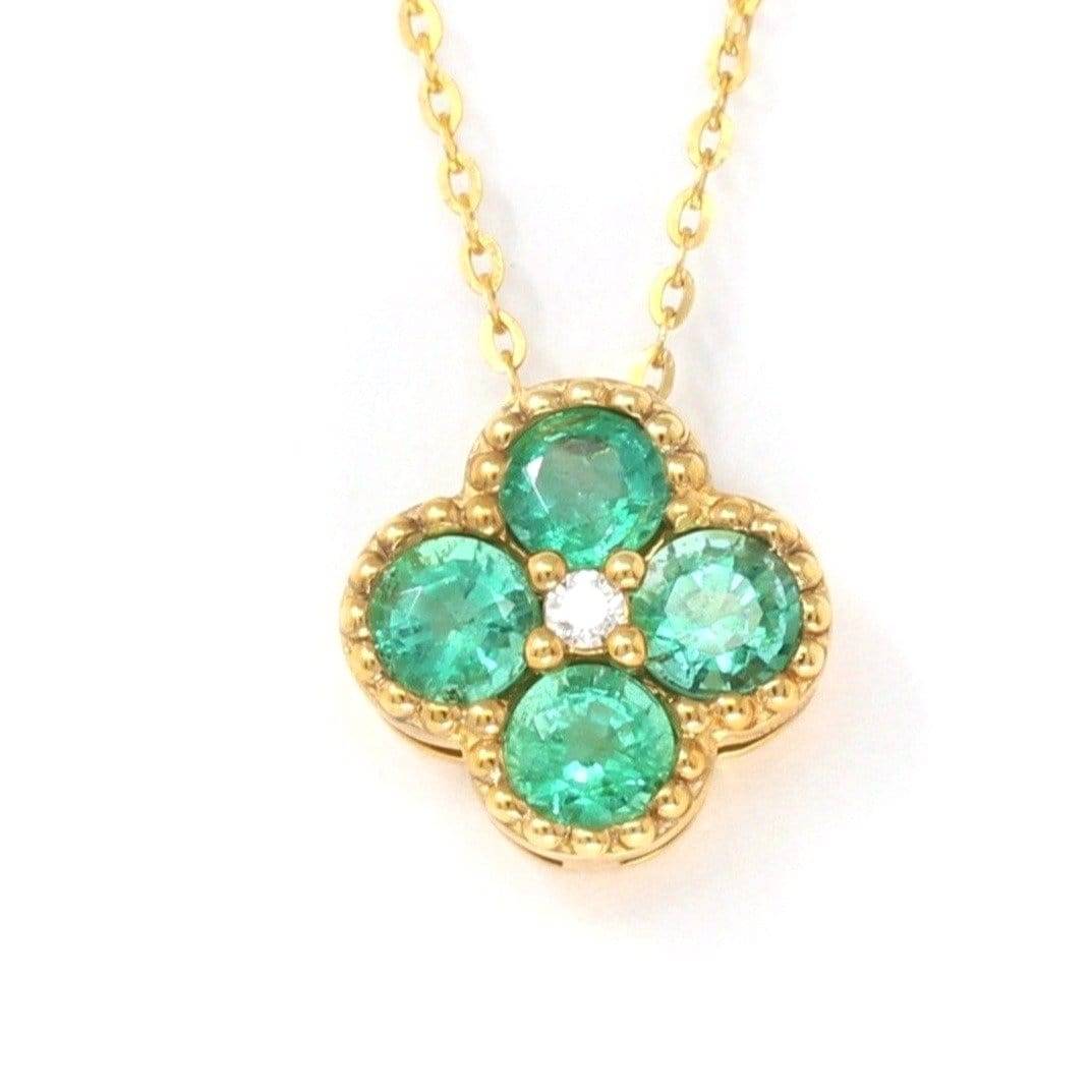 Baikalla Jewelry 18k Yellow Gold Emerald Clover With 1/5 CTW Diamonds Pendant Necklace