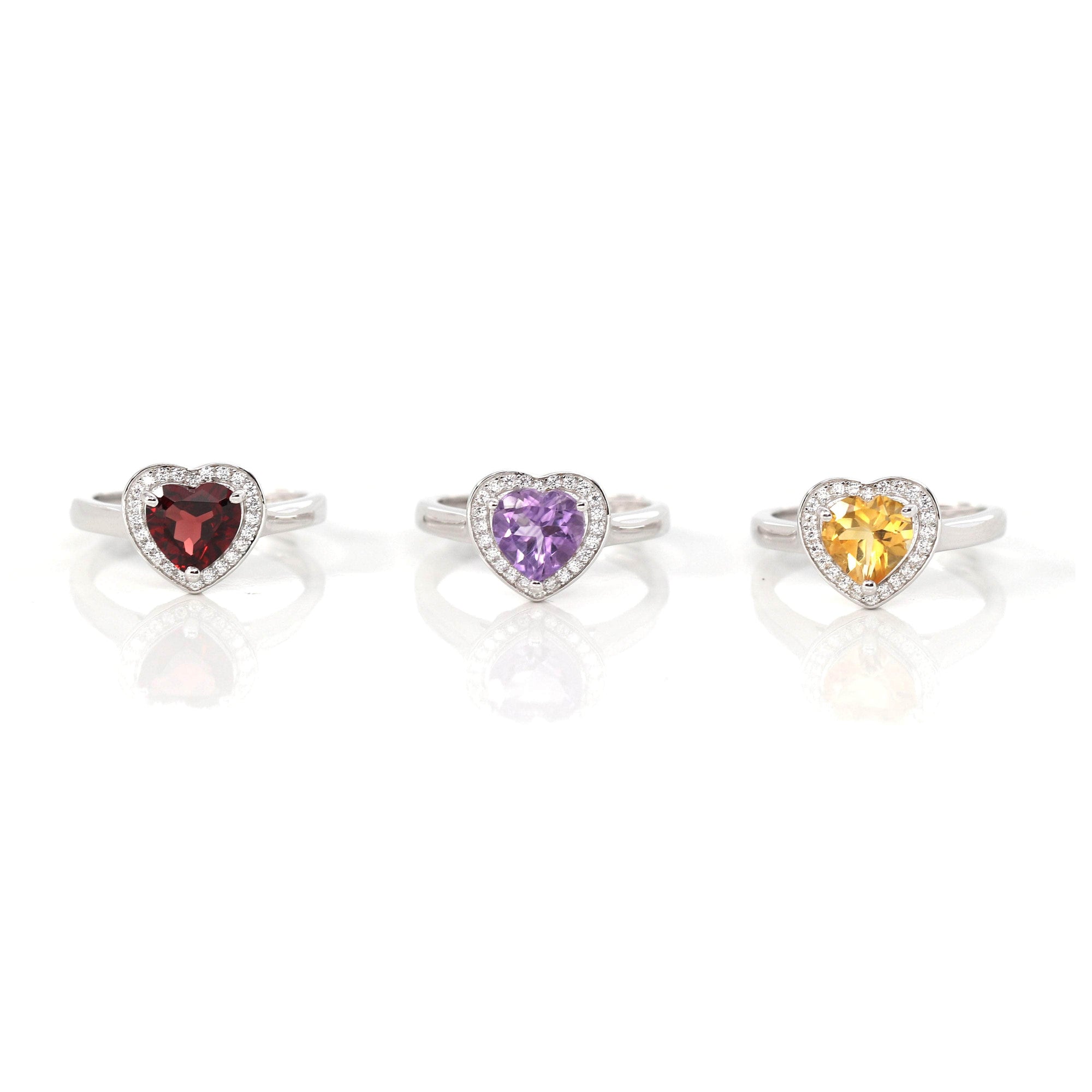 Baikalla Jewelry Sterling Silver Gemstone Ring Sterling Silver Amethyst, Citrine, &amp; Garnet Heart Ring