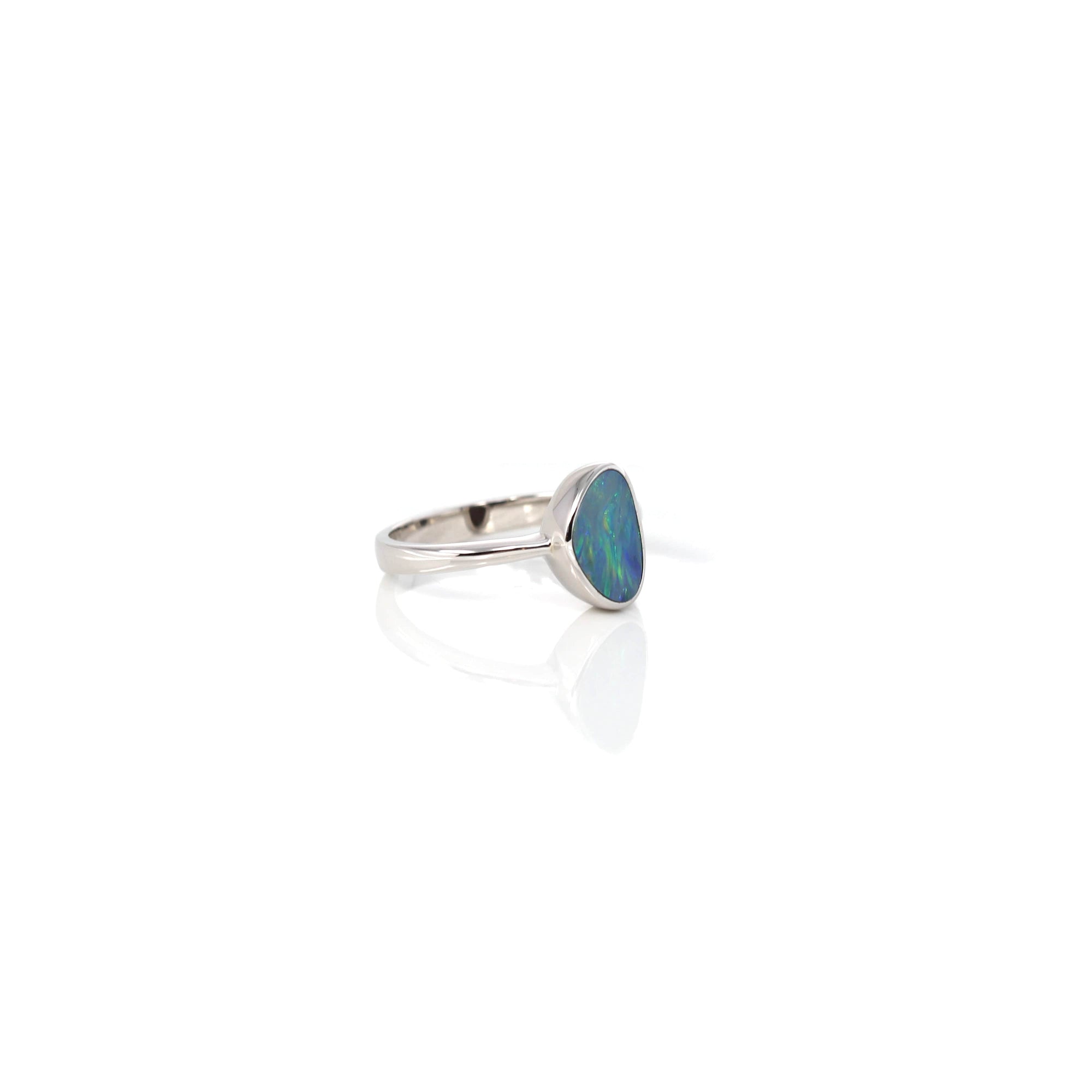 Baikalla Jewelry Sterling Silver Gemstone Ring Sterling Silver Oval Australian Blue Opal Bezel Set Ring