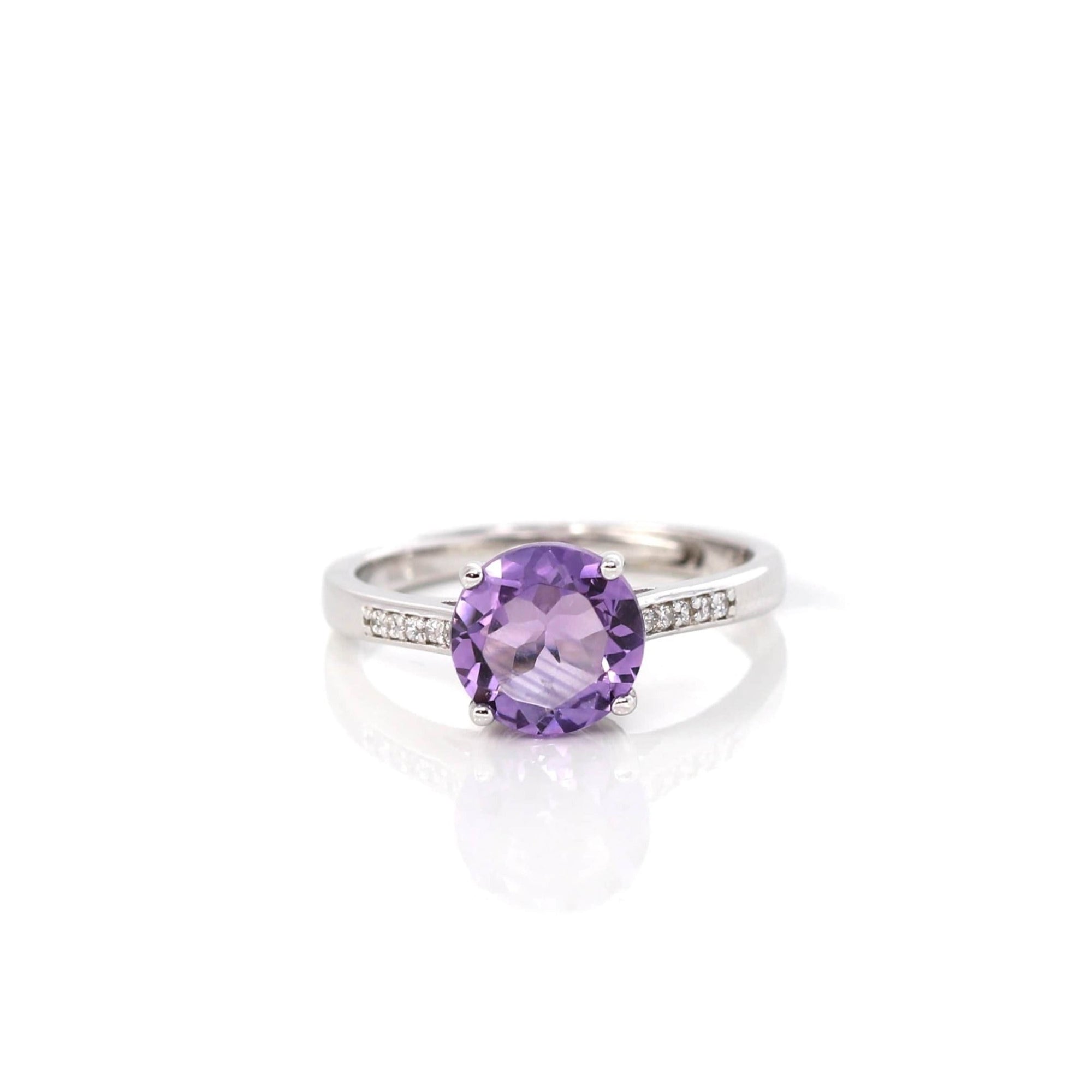 Baikalla Jewelry Sterling Silver Gemstone Ring Sterling Silver Round Amethyst Ring