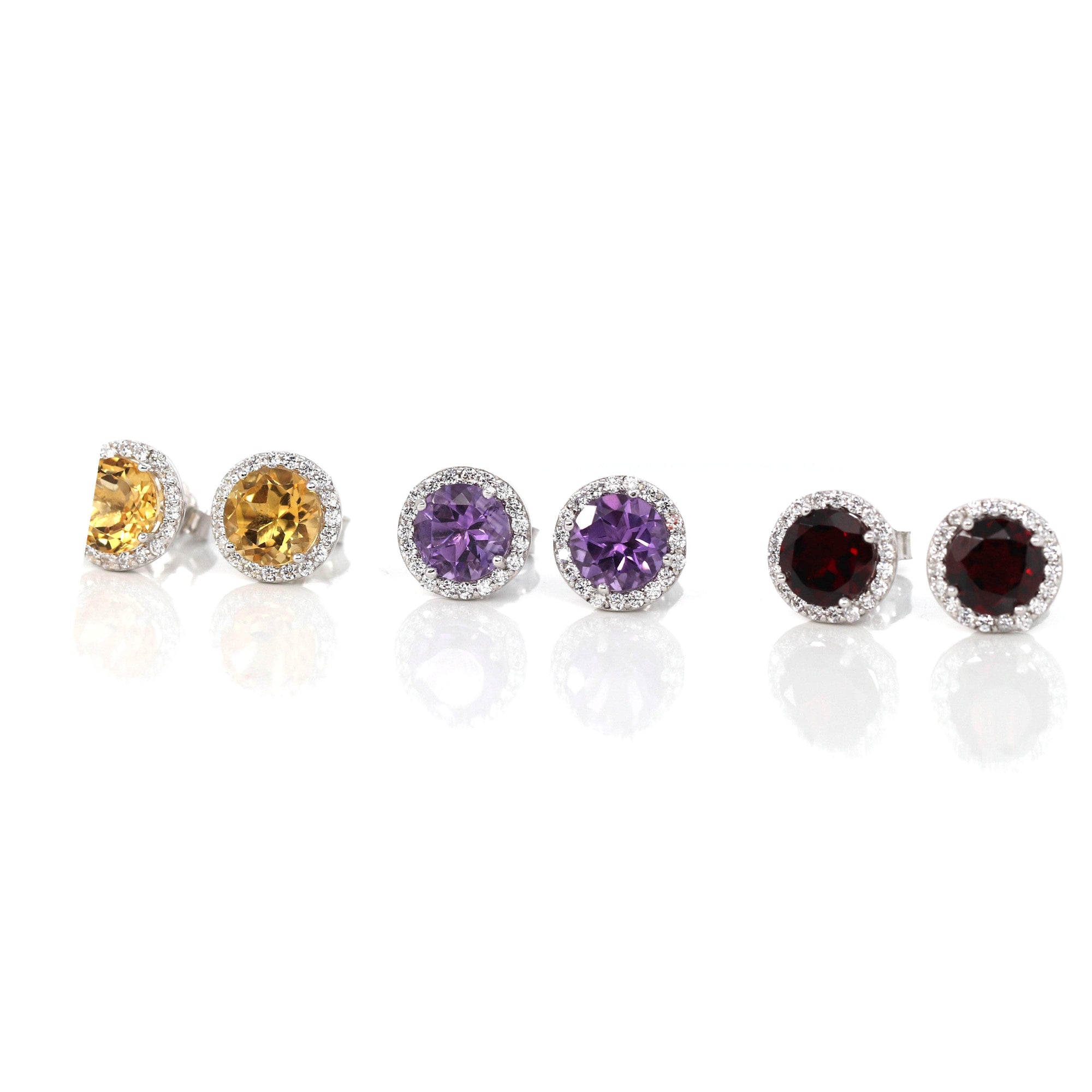 Baikalla Jewelry Silver Gemstones Earrings Amethyst Baikalla™ Classic Sterling Silver Natural Amethyst Topaz Garnet Citrine Stud Earrings With CZ