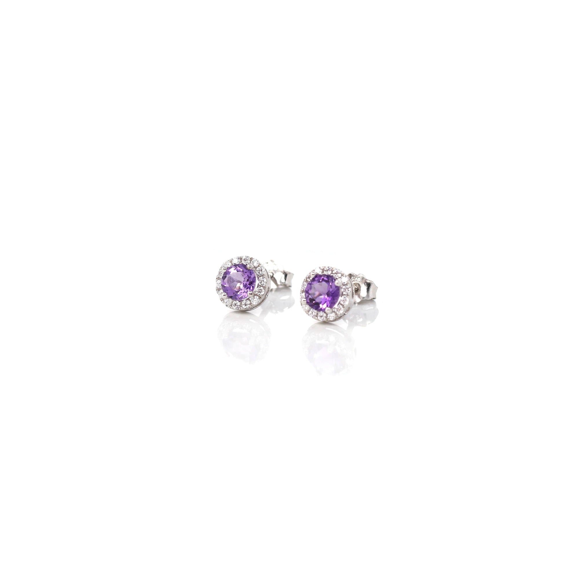 Baikalla Jewelry Silver Gemstones Earrings Baikalla™ Classic Sterling Silver Natural Amethyst Topaz Garnet Citrine Stud Earrings With CZ