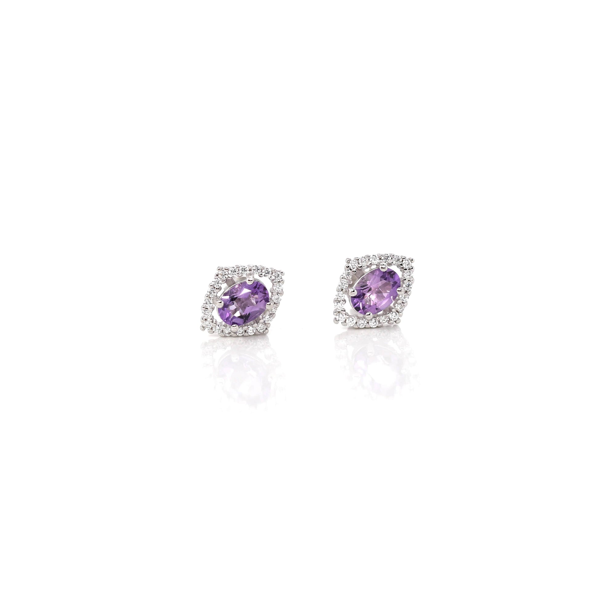 Baikalla Jewelry Silver Gemstones Earrings Baikalla™ Classic Sterling Silver Natural Amethyst Topaz Garnet Citrine Stud Earrings With CZ