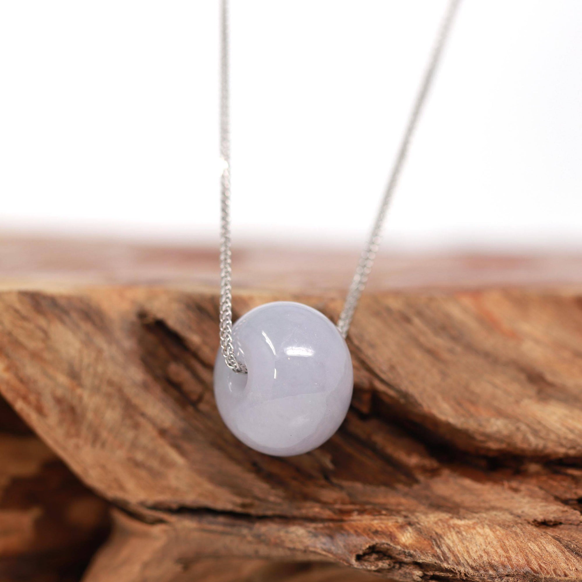 Baikalla Jewelry Jade Pendant Necklace Baikalla™ "Good Luck Button" Necklace Light Lavender Jade Lucky KouKou Pendant Necklace