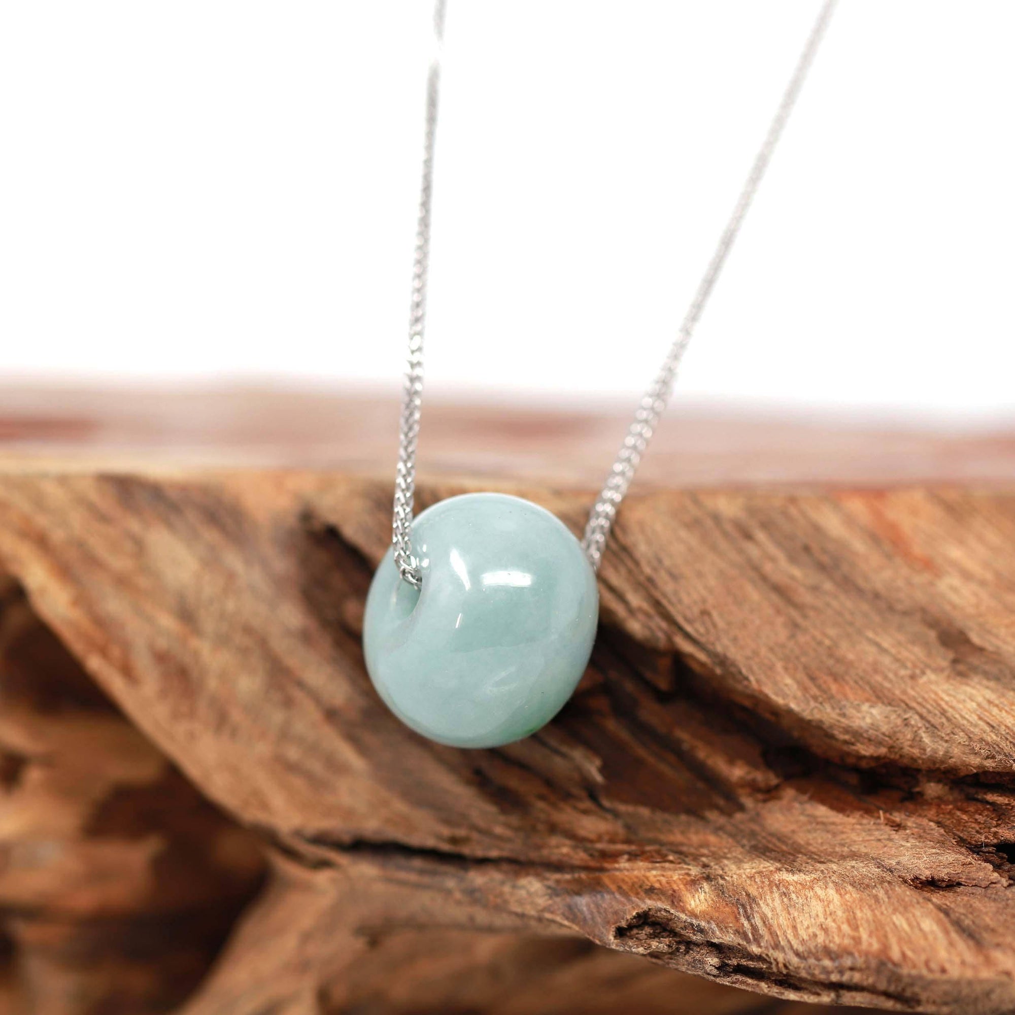 Baikalla Jewelry Jade Pendant Necklace Baikalla™ &quot;Good Luck Button&quot; Necklace Real Rich Green Jade Lucky KouKou Pendant Necklace