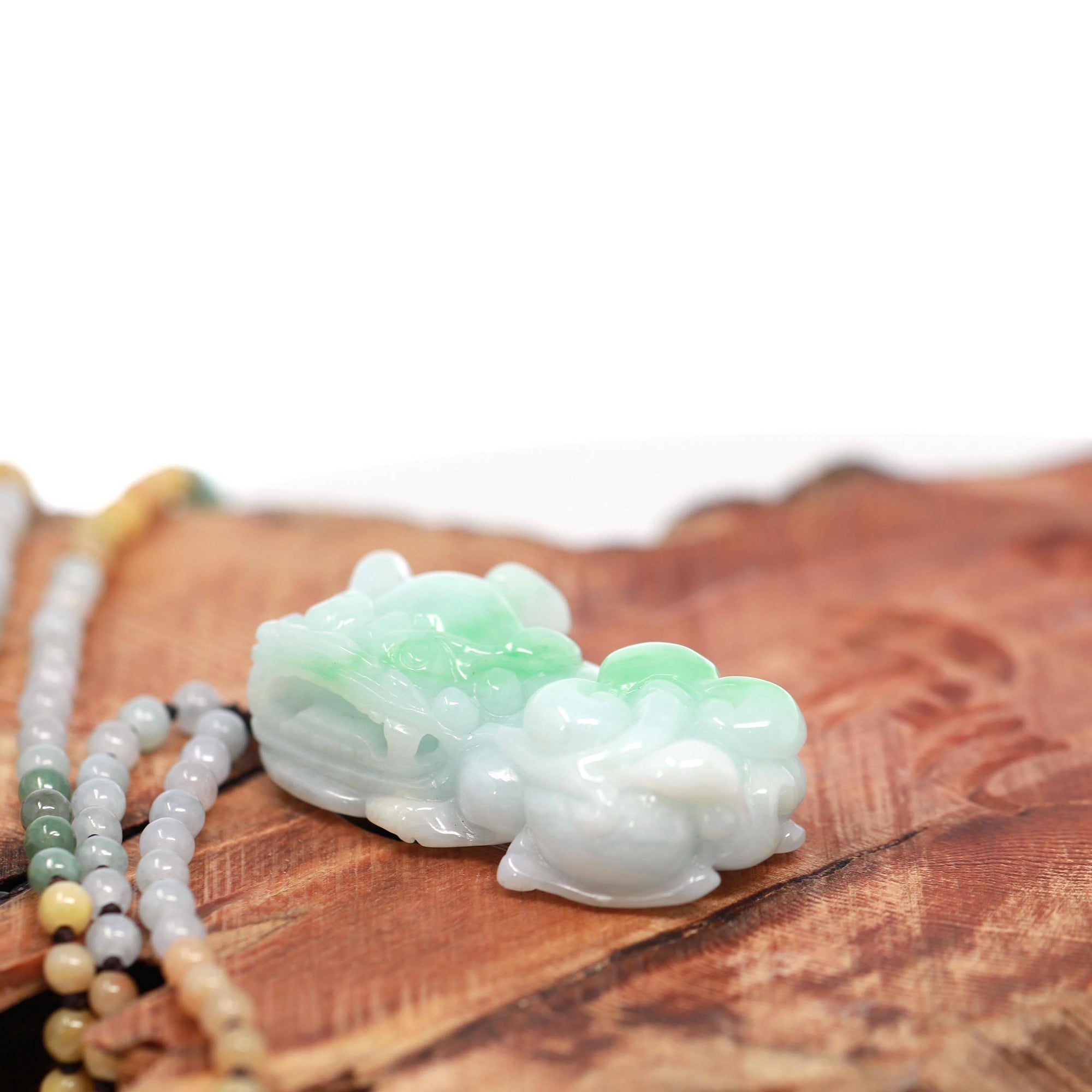 Baikalla Jewelry genuine jadeite carving Baikalla™ Pi Xiu Genuine Burmese Lavender Green Jadeite Jade PiXiu Pendant Necklace (FengShui Lucky)