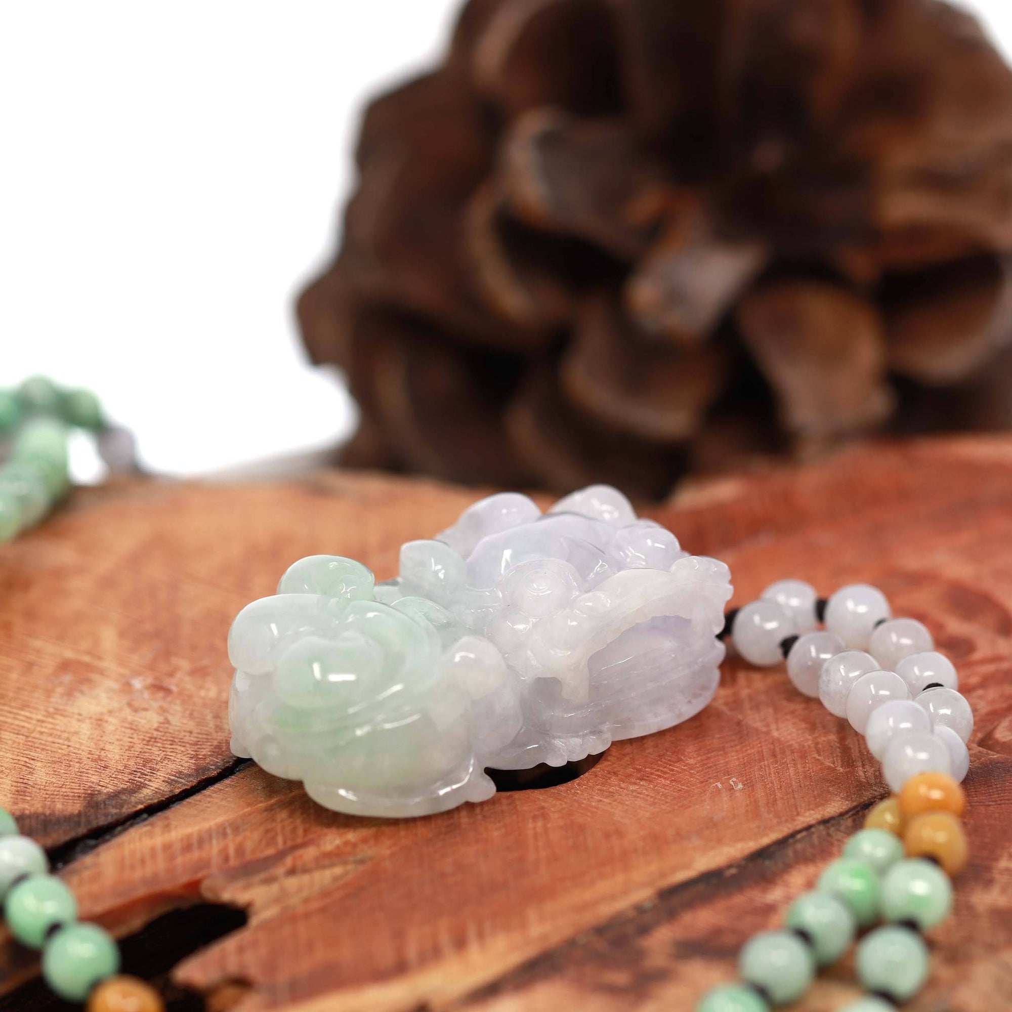 Baikalla Jewelry genuine jadeite carving Baikalla™ Pi Xiu Genuine Burmese Lavender Green Jadeite Jade PiXiu Pendant Necklace (FengShui Lucky)