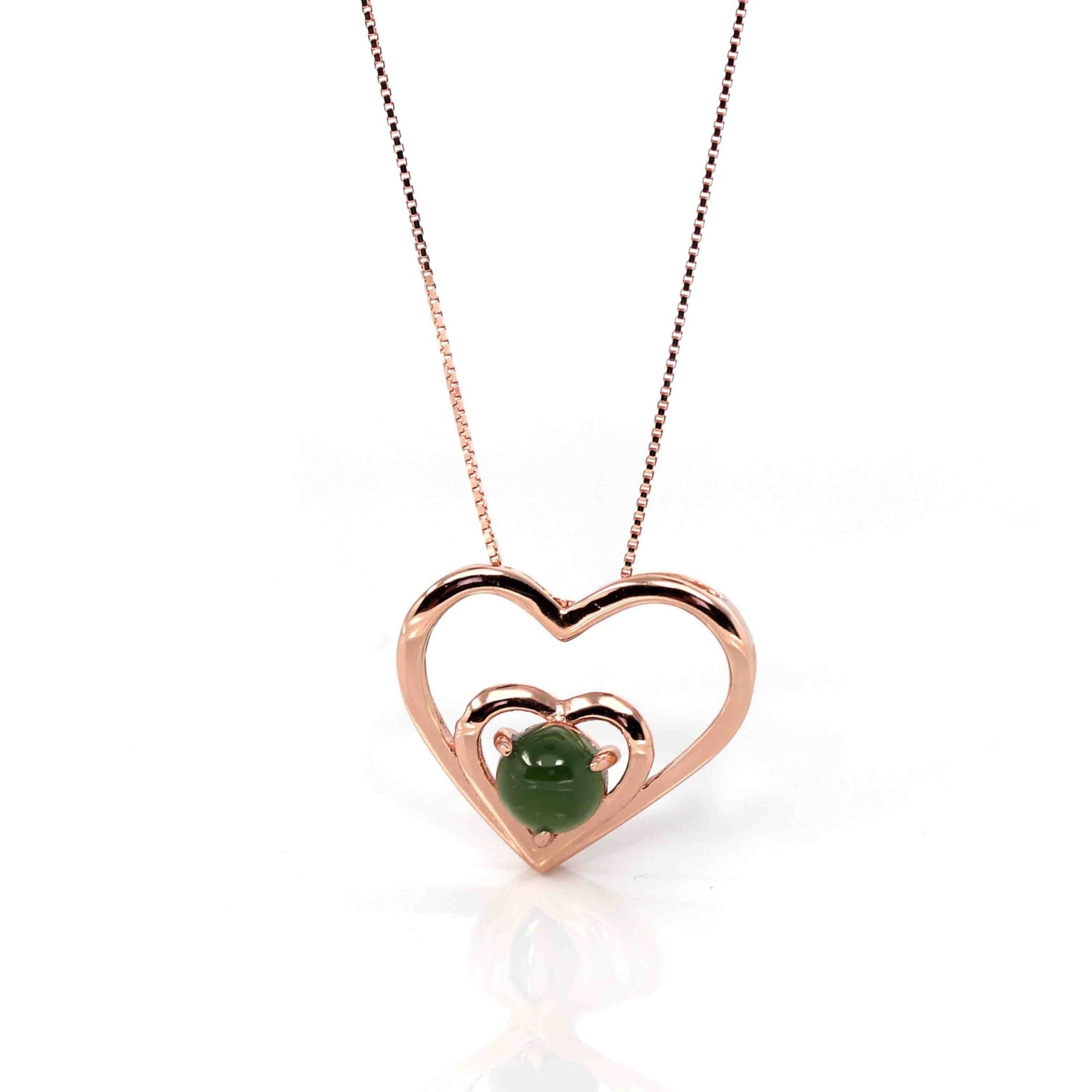 Baikalla Jewelry Jade Pendant Necklace Sterling Silver Nephrite Green Jade Classic Love Heart Pendant Necklace