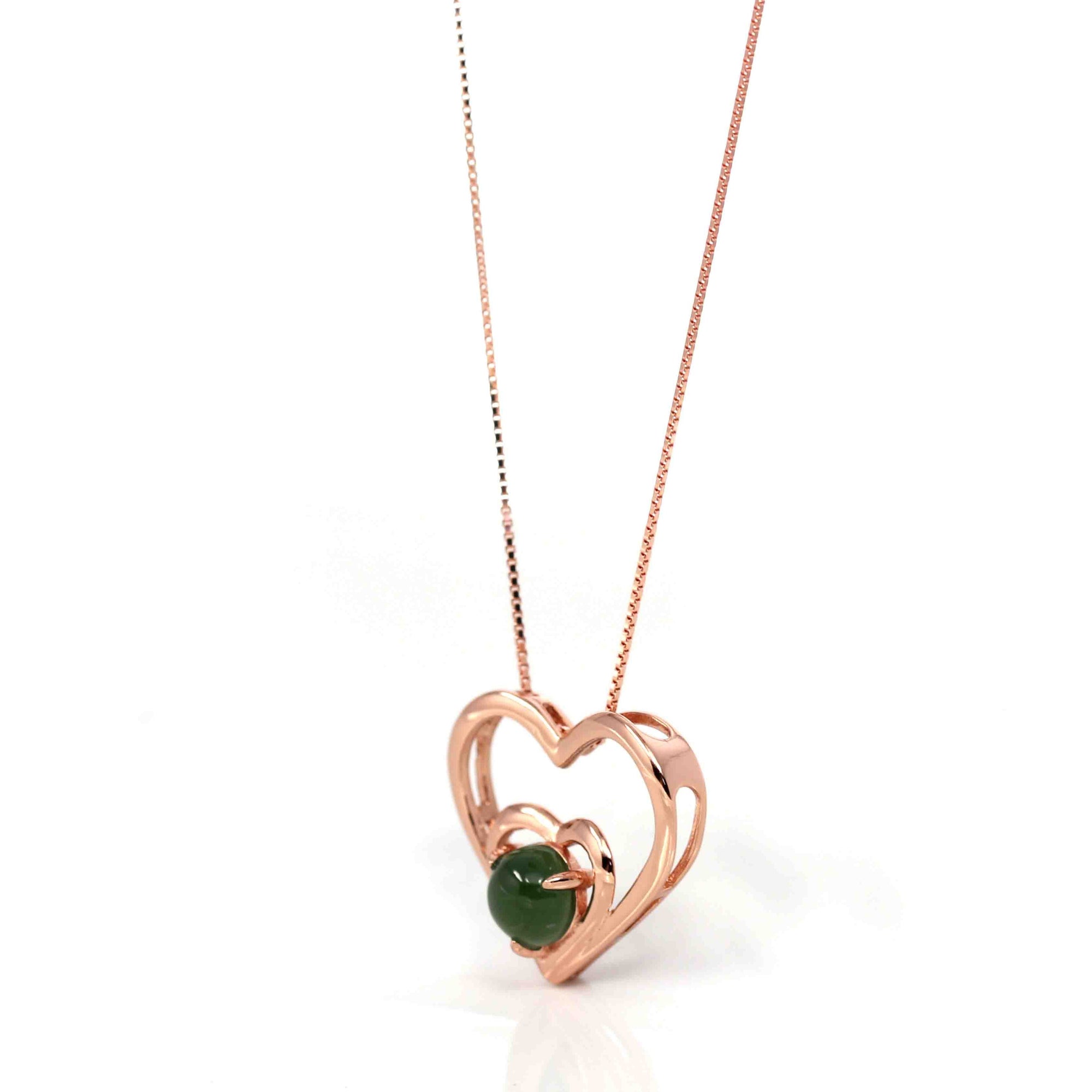 Baikalla Jewelry Jade Pendant Necklace Sterling Silver Nephrite Green Jade Classic Love Heart Pendant Necklace