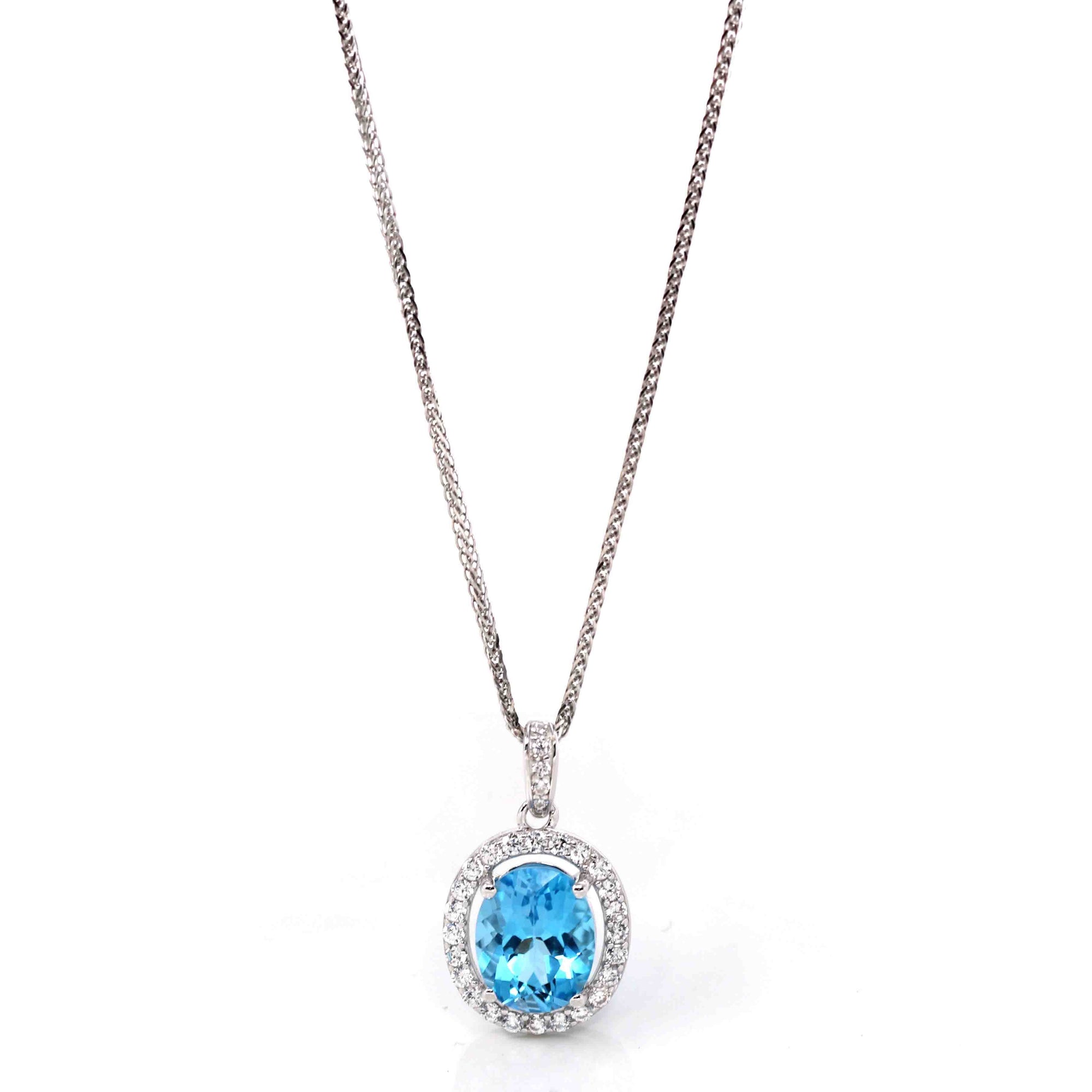 Baikalla Jewelry Silver Topaz Necklace Sterling Silver Natural Topaz Luxury Pendant Necklace With CZ