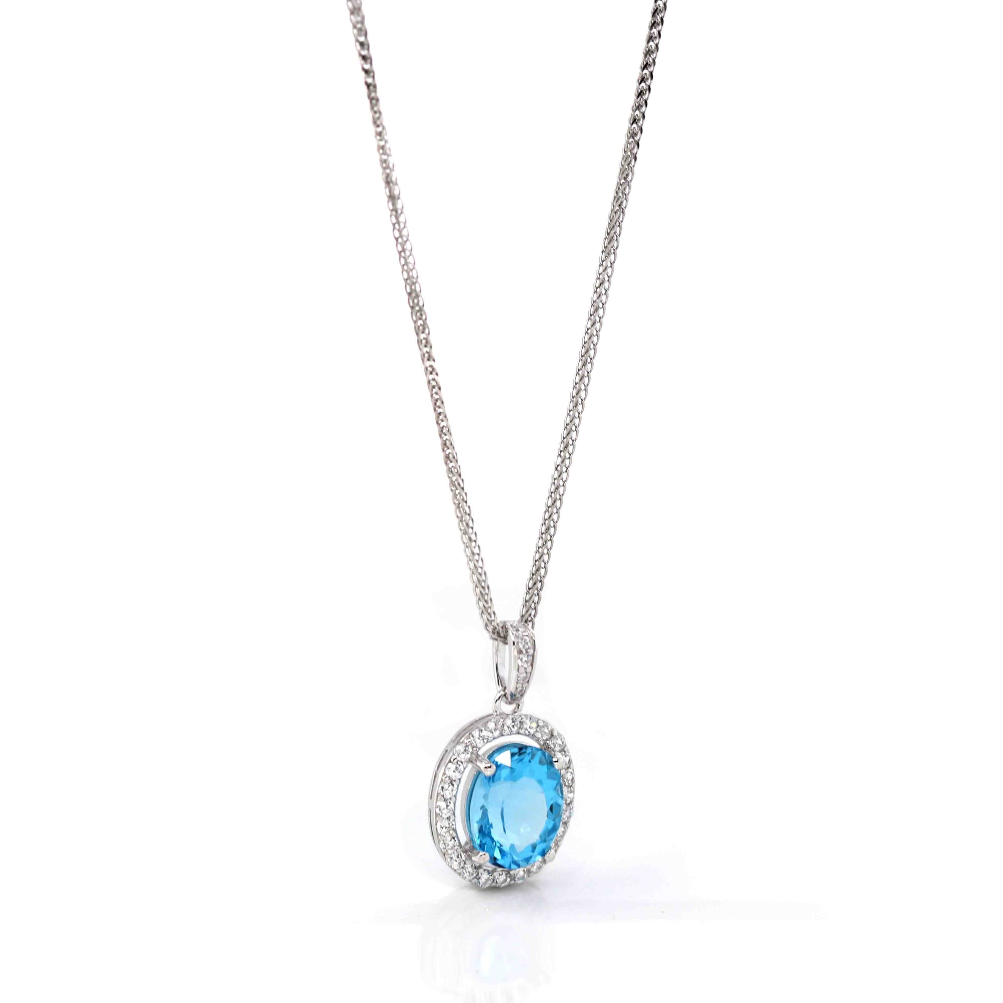 Baikalla Jewelry Silver Topaz Necklace Sterling Silver Natural Topaz Luxury Pendant Necklace With CZ