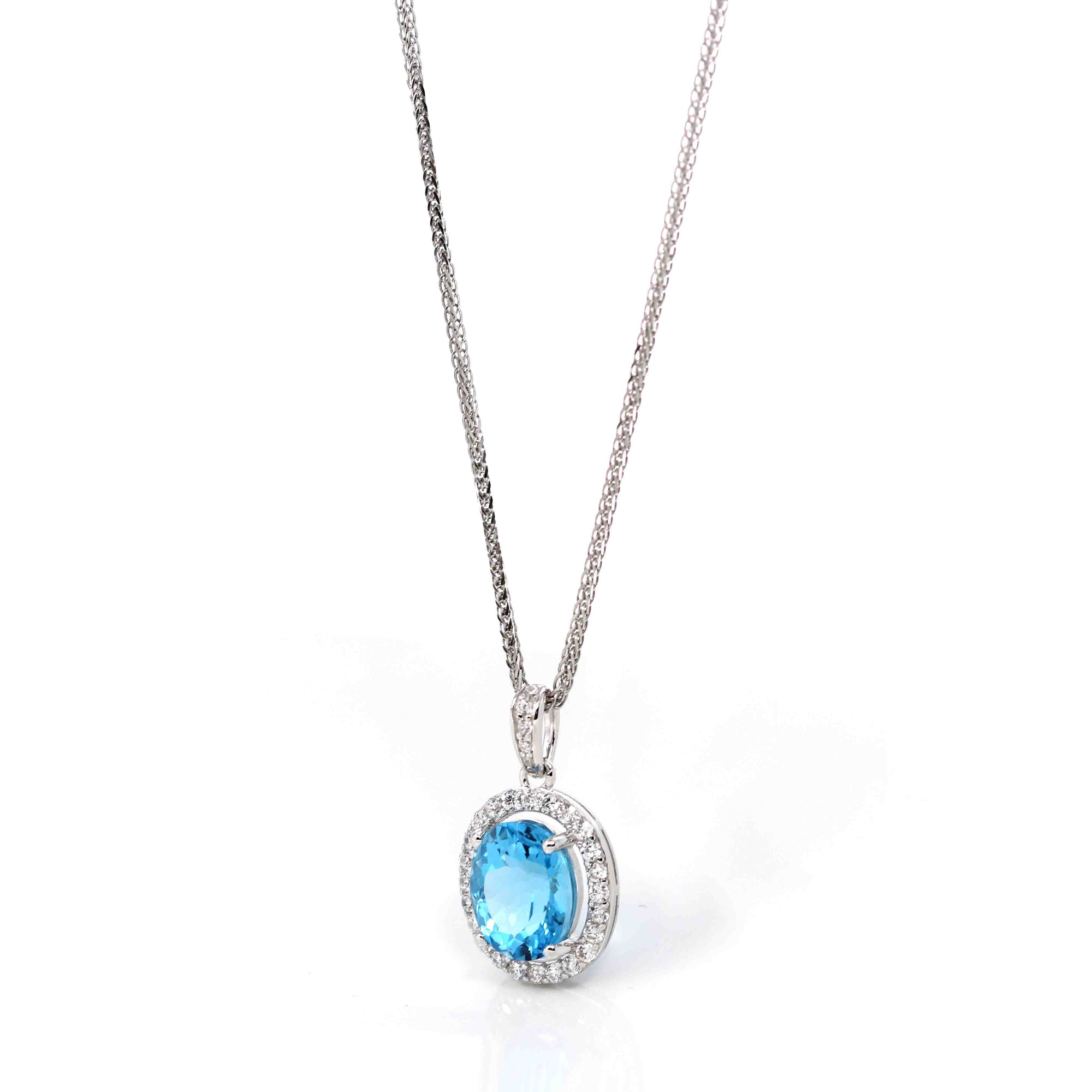 Baikalla Jewelry Silver Topaz Necklace Sterling Silver Natural Topaz Luxury Pendant Necklace With CZ